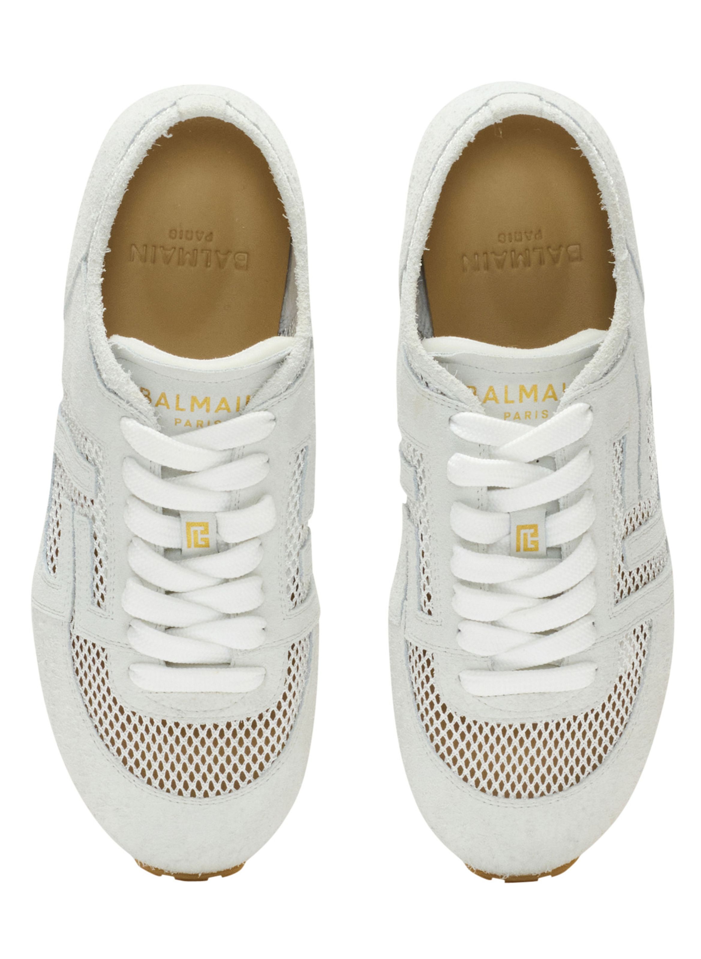 Baskets racer 45 en cuir de veau, daim et nylon BALMAIN Blanc