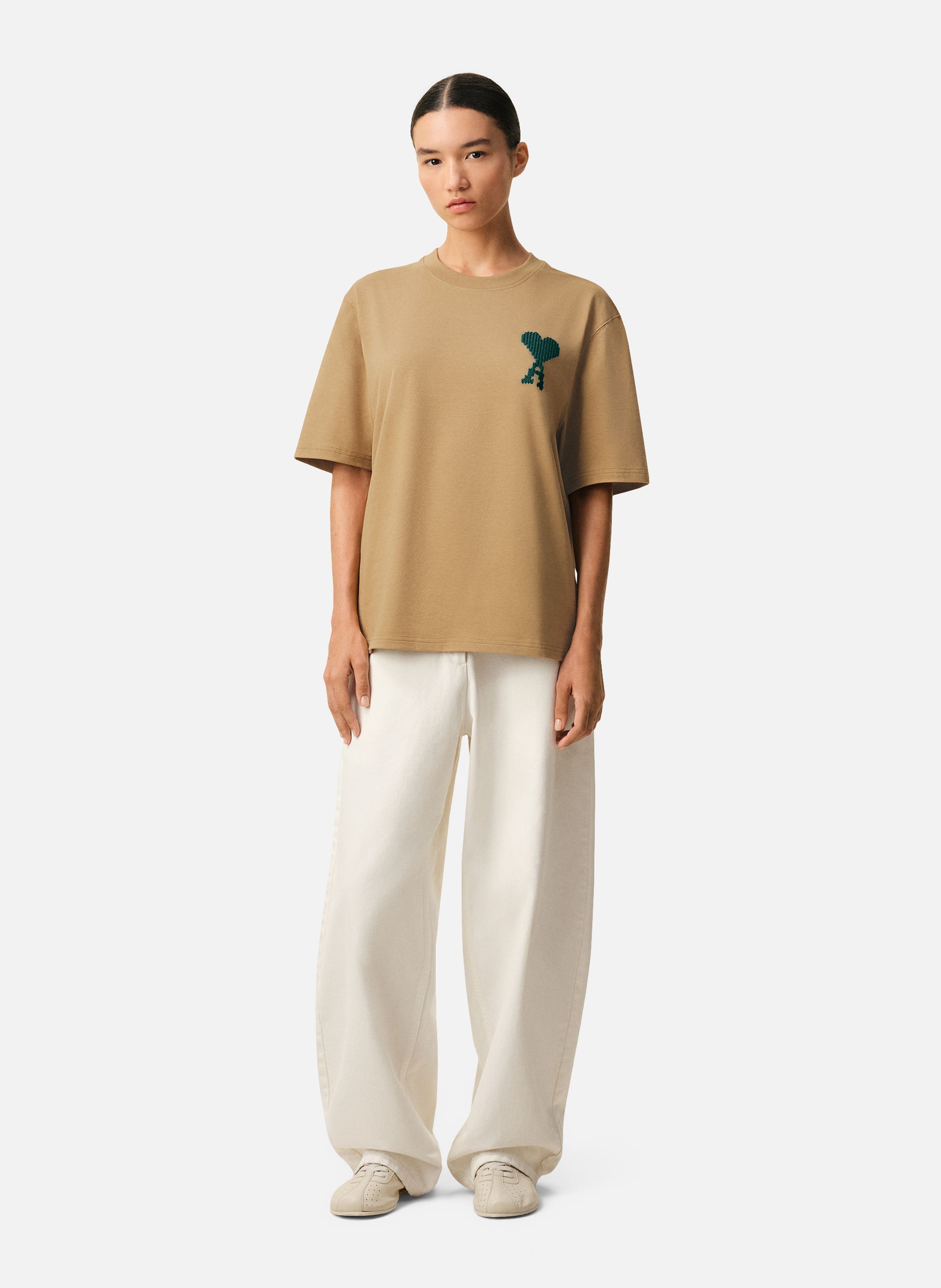 T-shirt broderie ami de coeur unisexe en coton AMI PARIS Beige