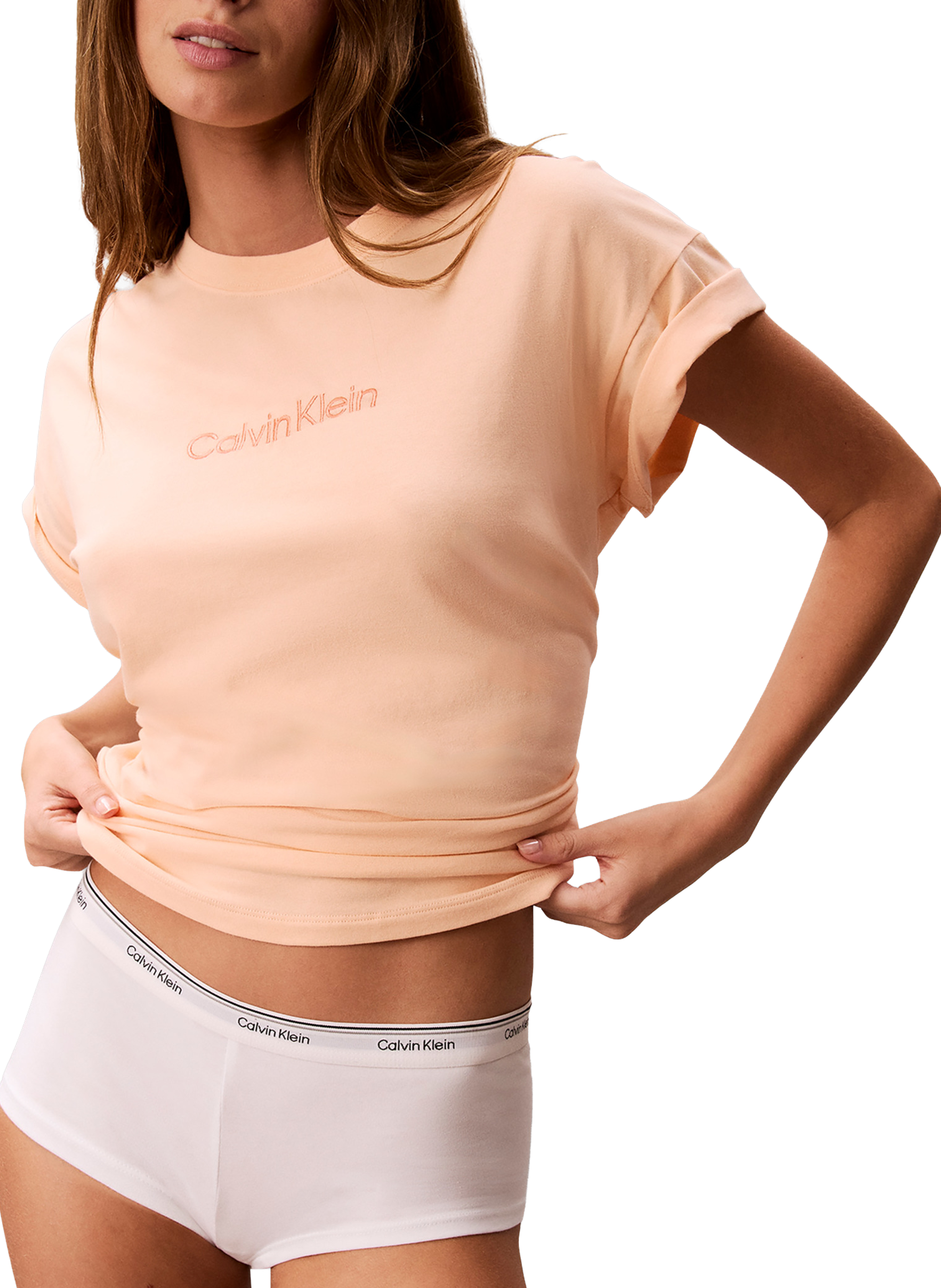 T-shirt broderie marque en coton mélangé CALVIN KLEIN Orange