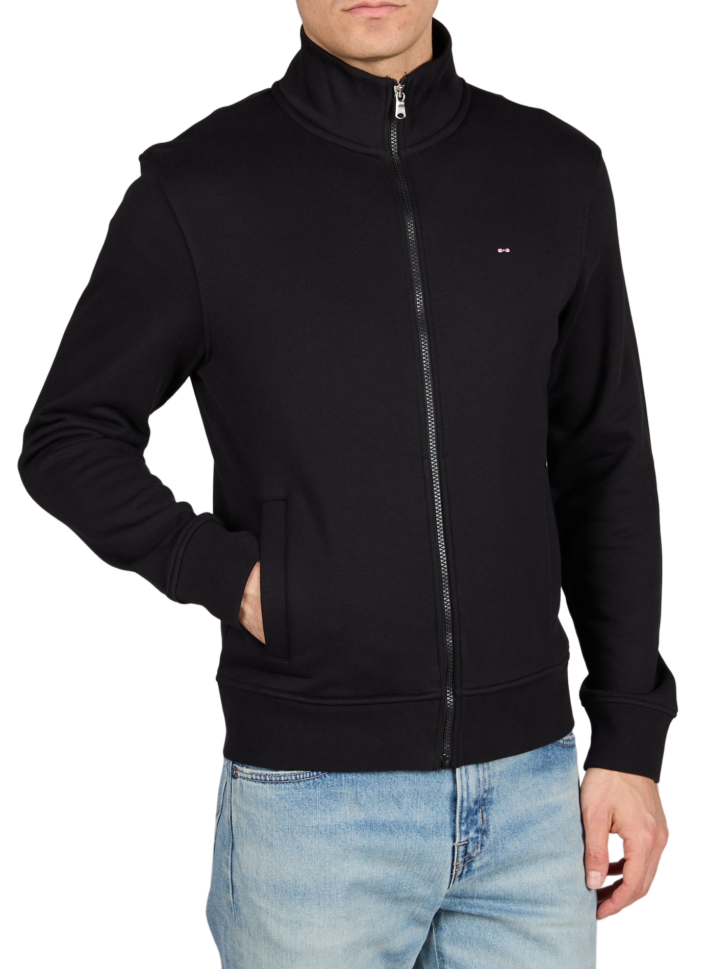Straight high-neck embroidered cotton jacket EDEN PARK Black