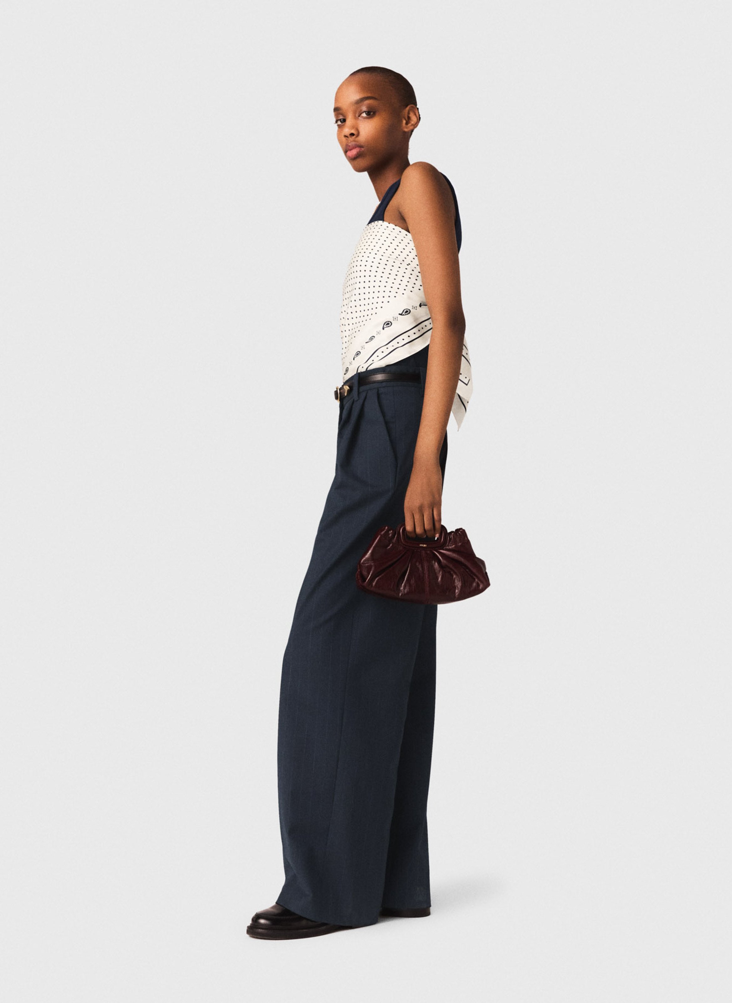 Pantalon de tailleur à rayures en laine mélangée MAJE Bleu