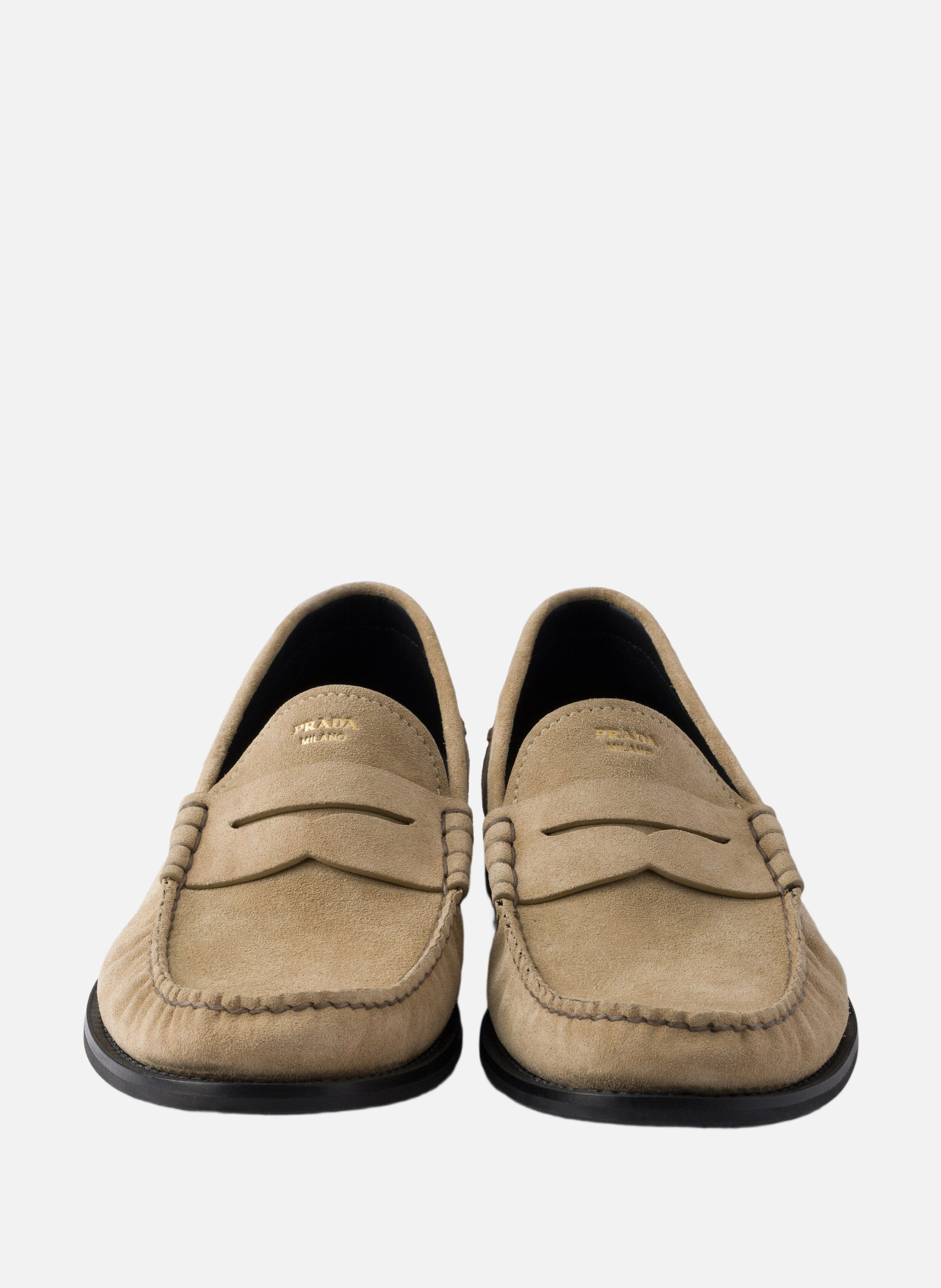 Mocassins en veau velours à l’effet vintage PRADA Beige