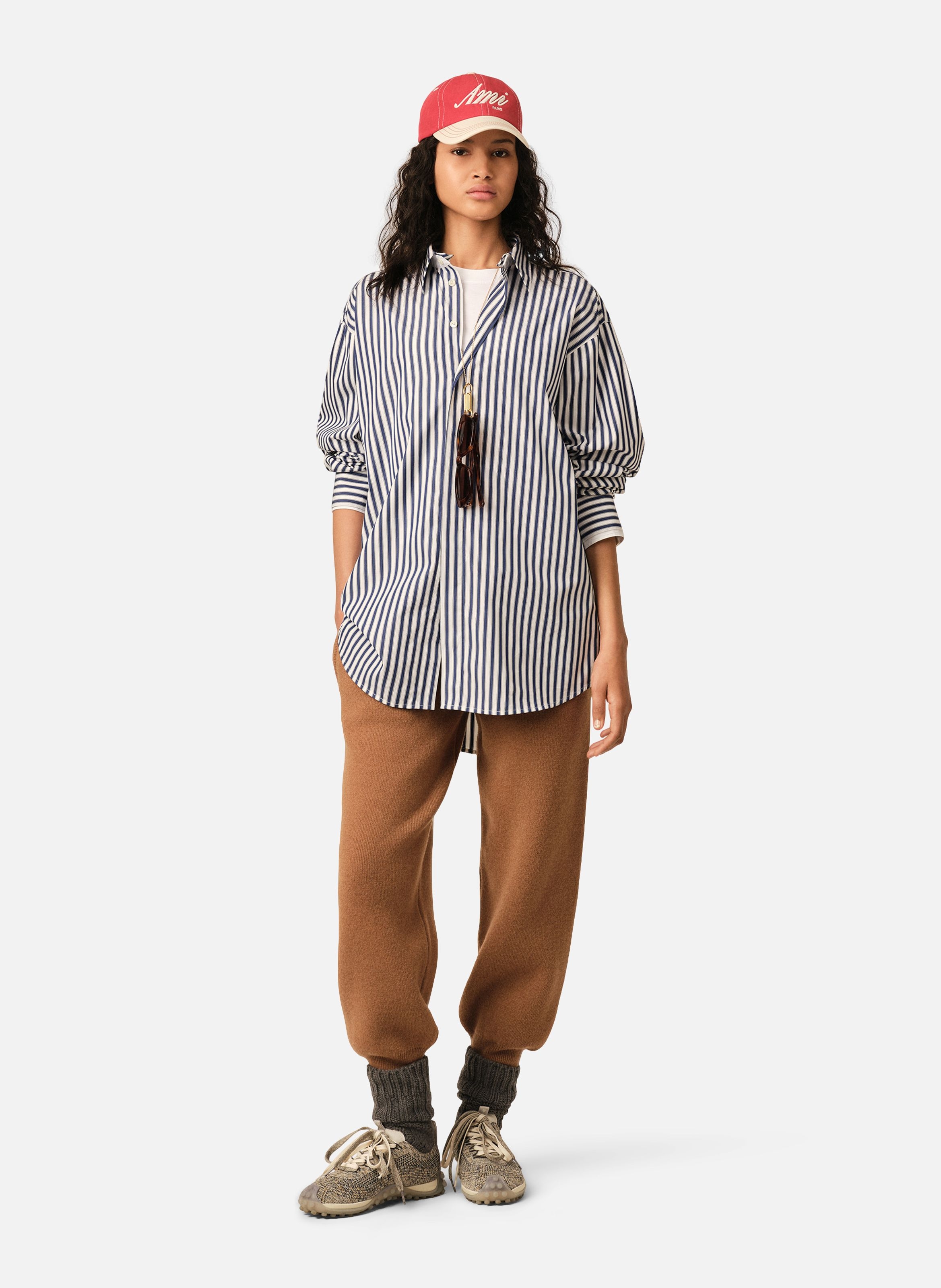 Chemise large rayée unisexe en coton col amovible AMI PARIS Bleu