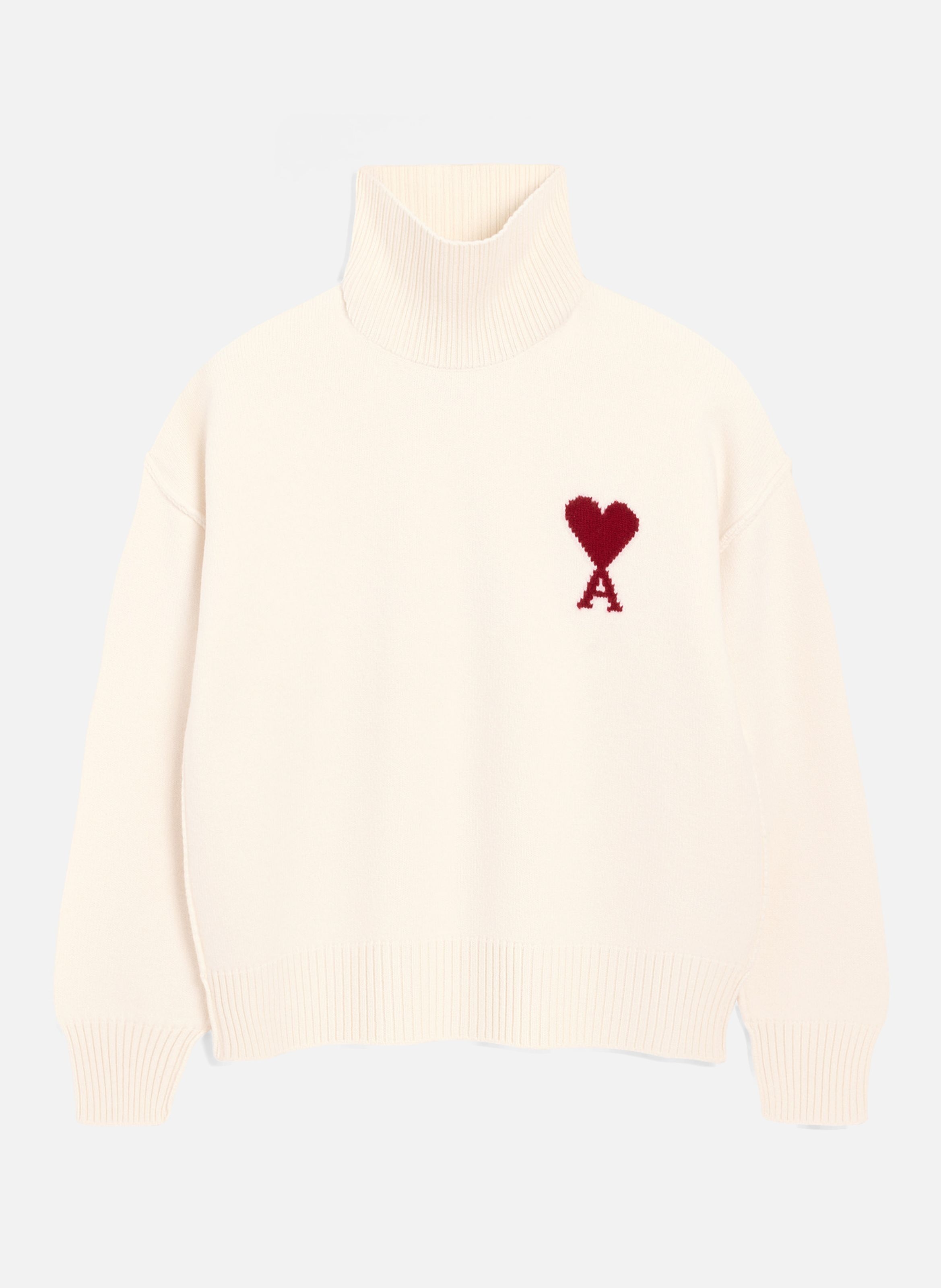 Pull col cheminée ami de coeur en laine unisexe AMI PARIS Blanc