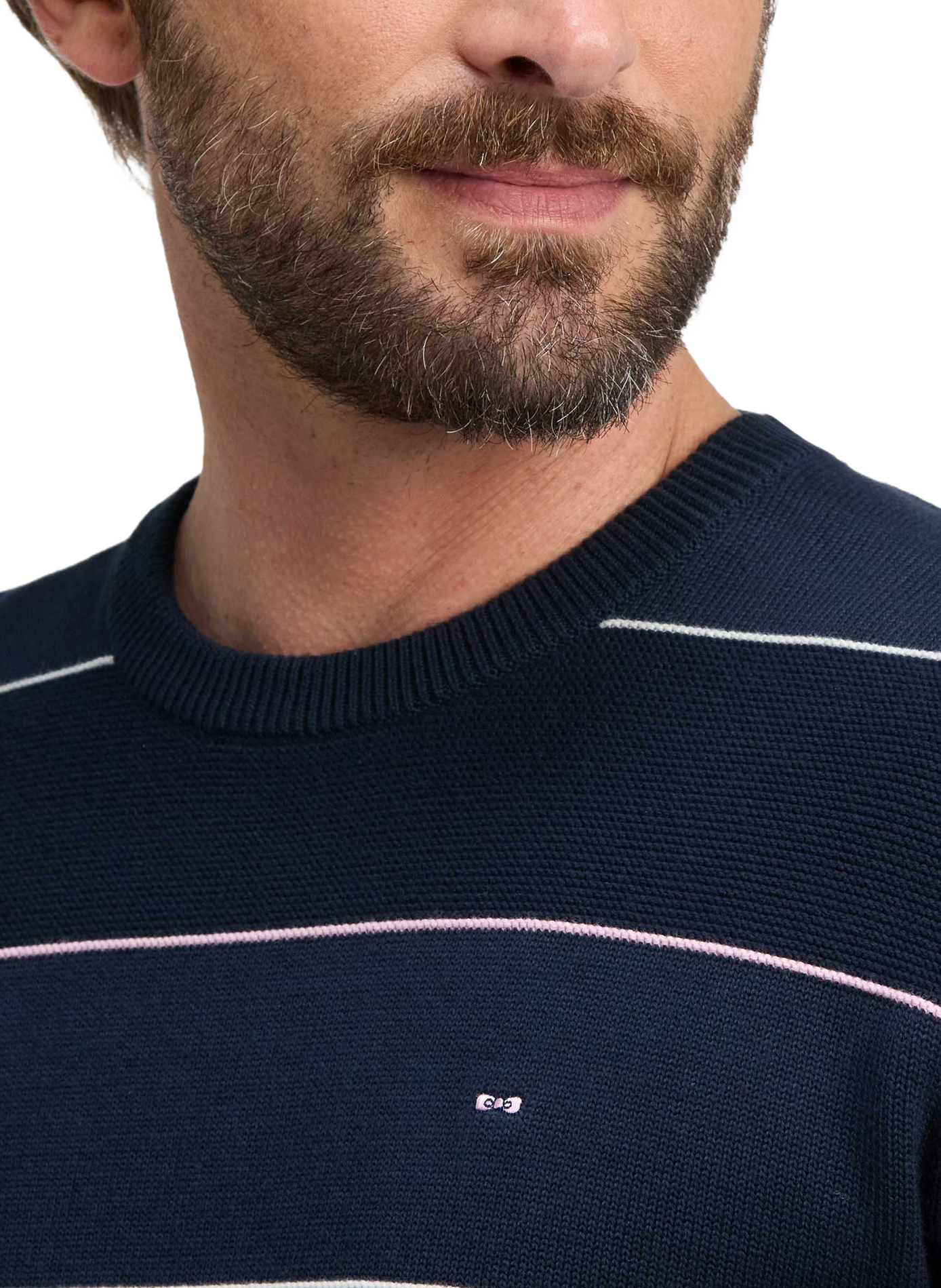 Pull col rond rayé en coton EDEN PARK Blue