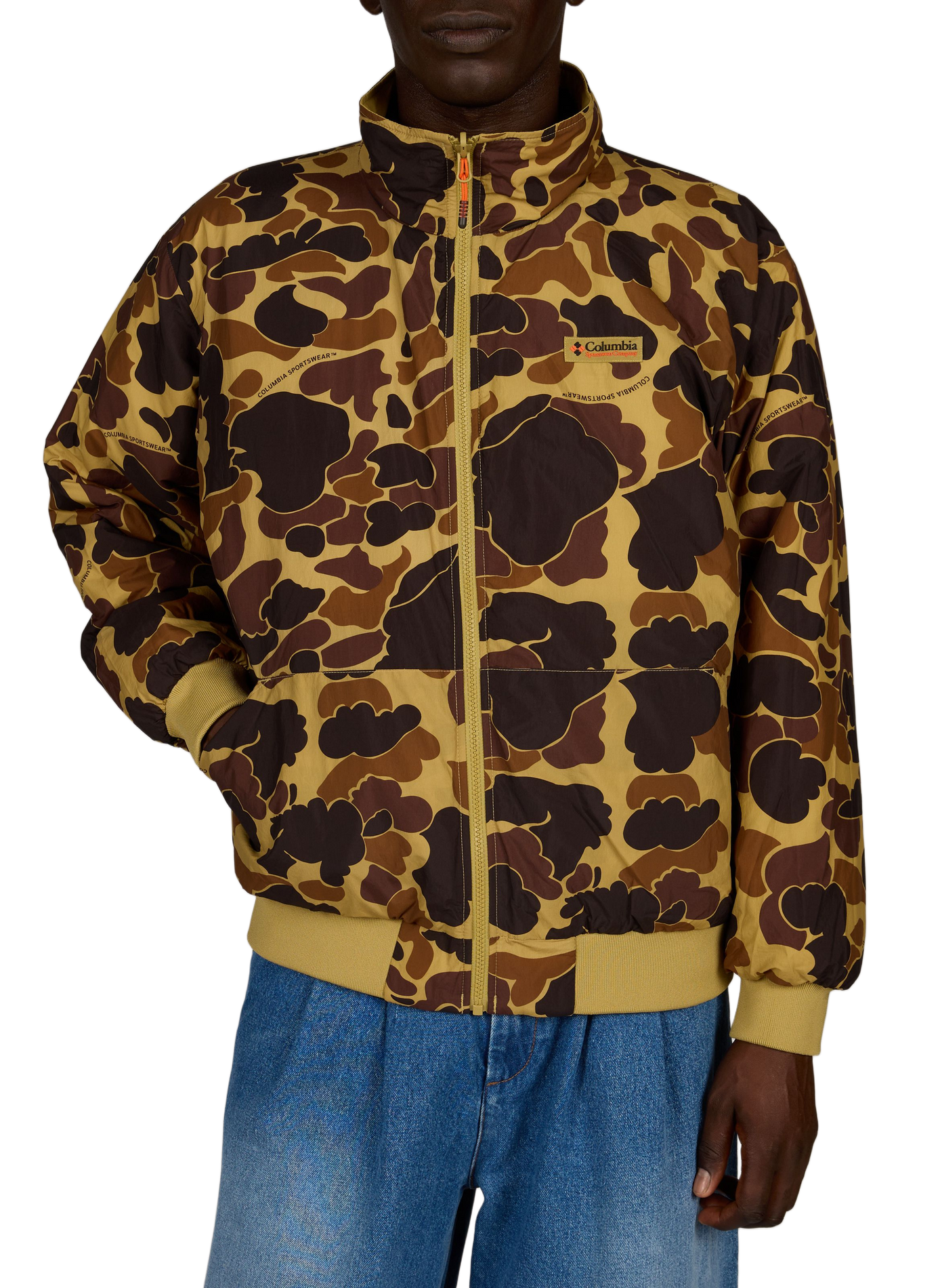 Straight printed hooded puffer jacket COLUMBIA Brown