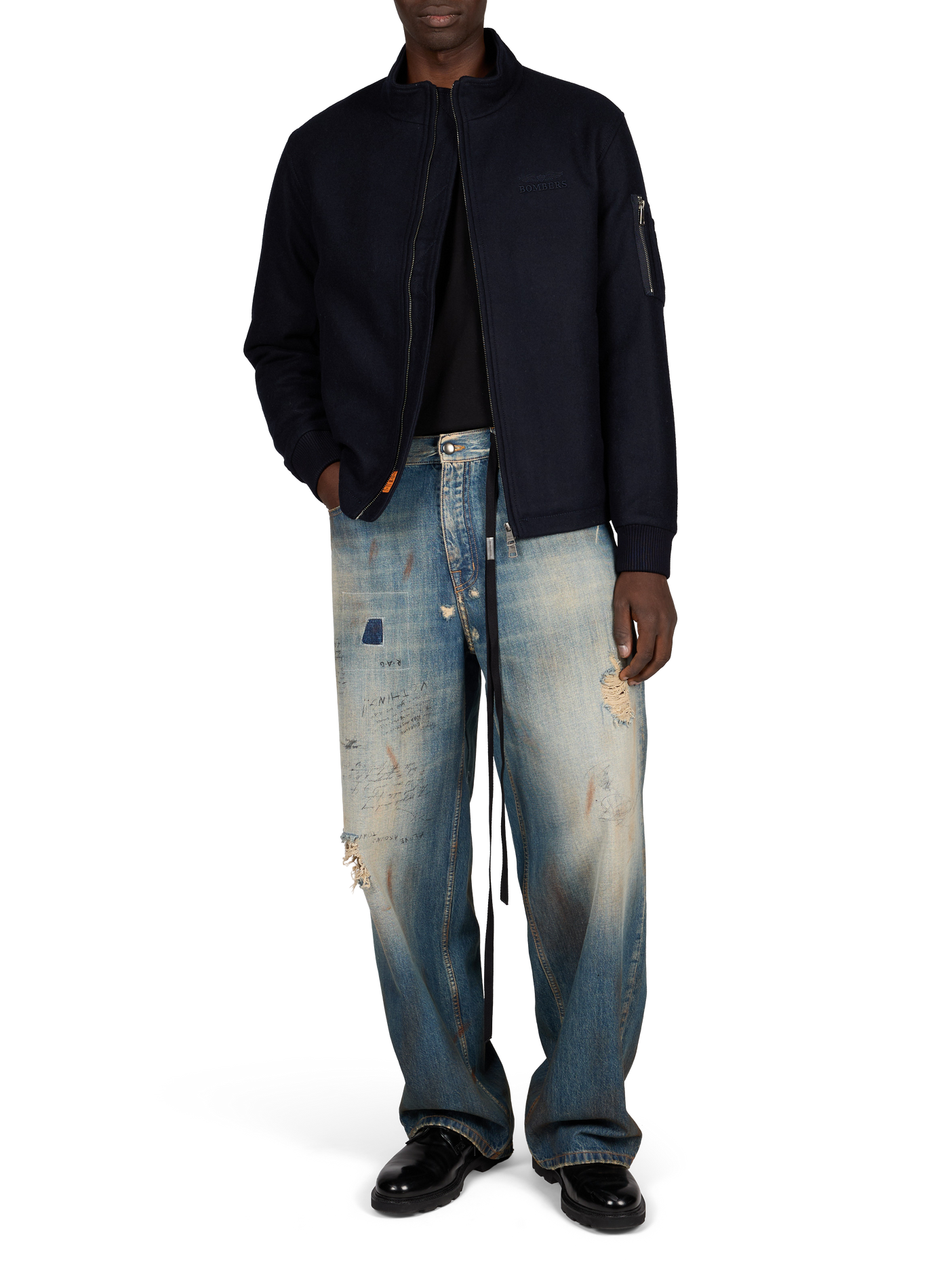 High-neck zip-up jacket in a wool blend BOMBERS ORIGINAL Blue