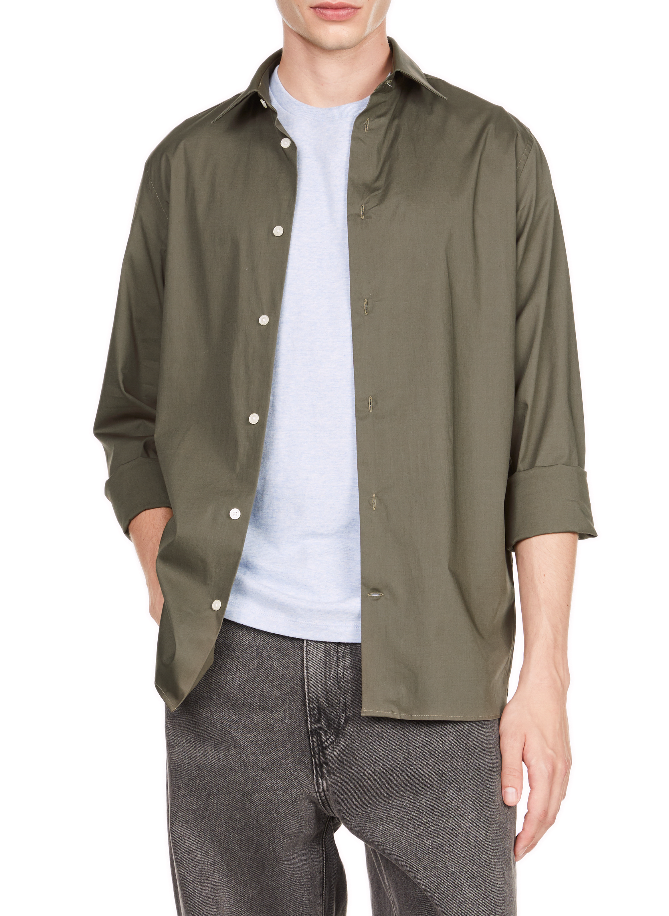 Schmale Baumwollhemd AU PRINTEMPS PARIS Khaki