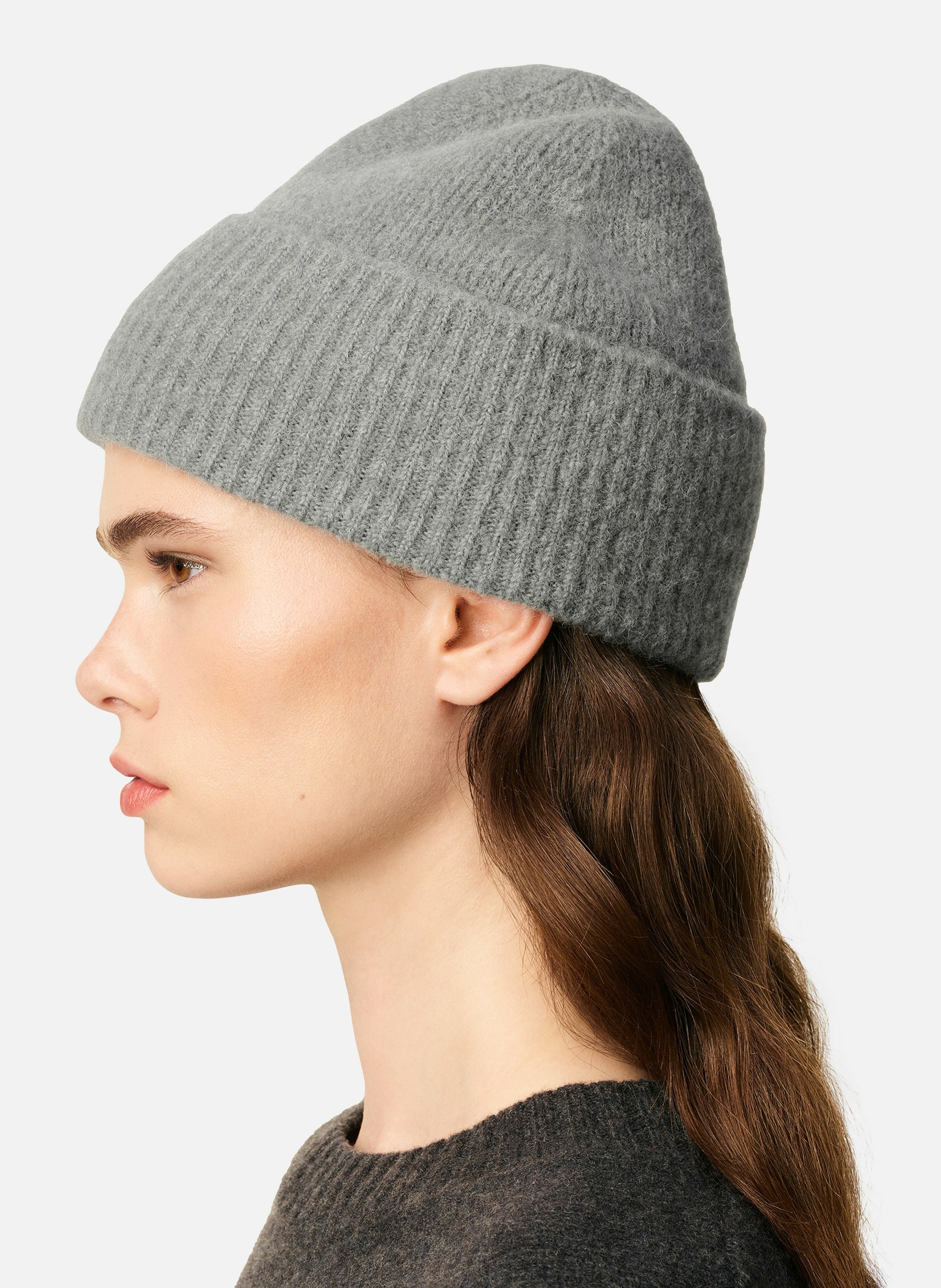 Bonnet ami de coeur en alpaga rayé unisexe AMI PARIS Gris