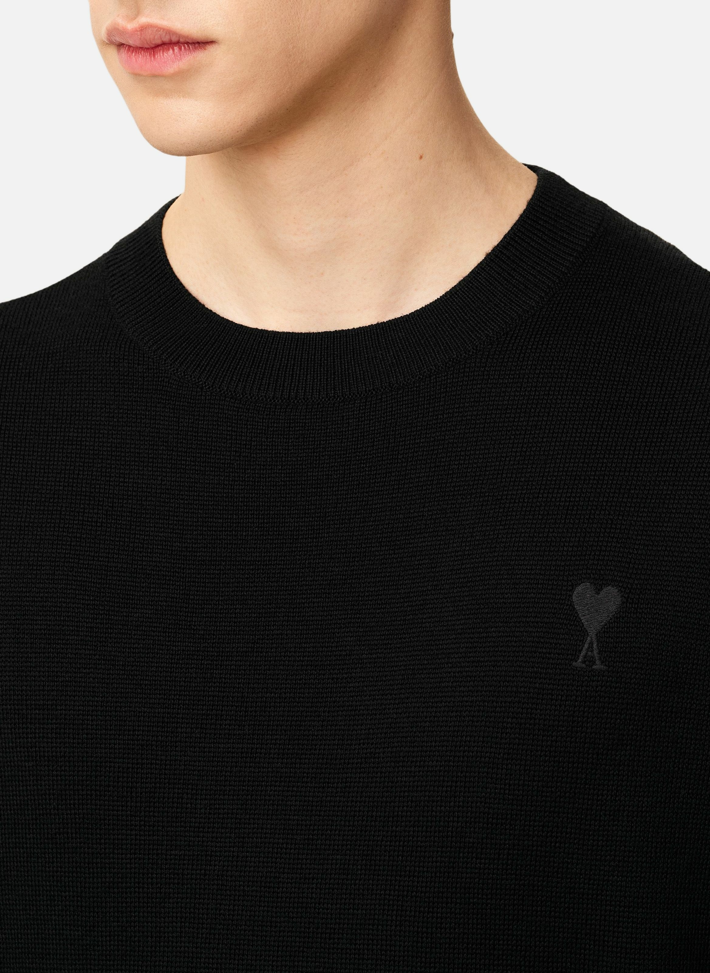 Pull Col Rond Ami De Coeur En Laine AMI PARIS Noir