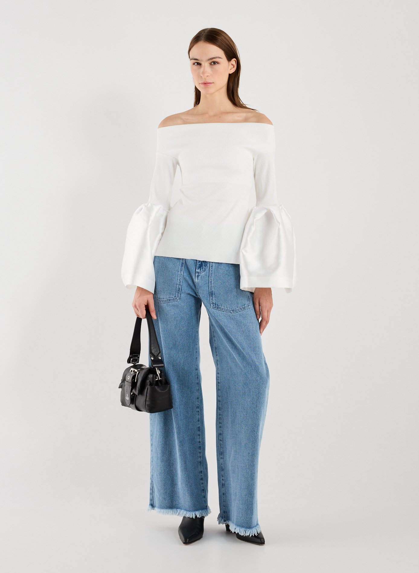 Haut à épaules dénudées et manches bouffantes en coton MARQUES ALMEIDA Blanc