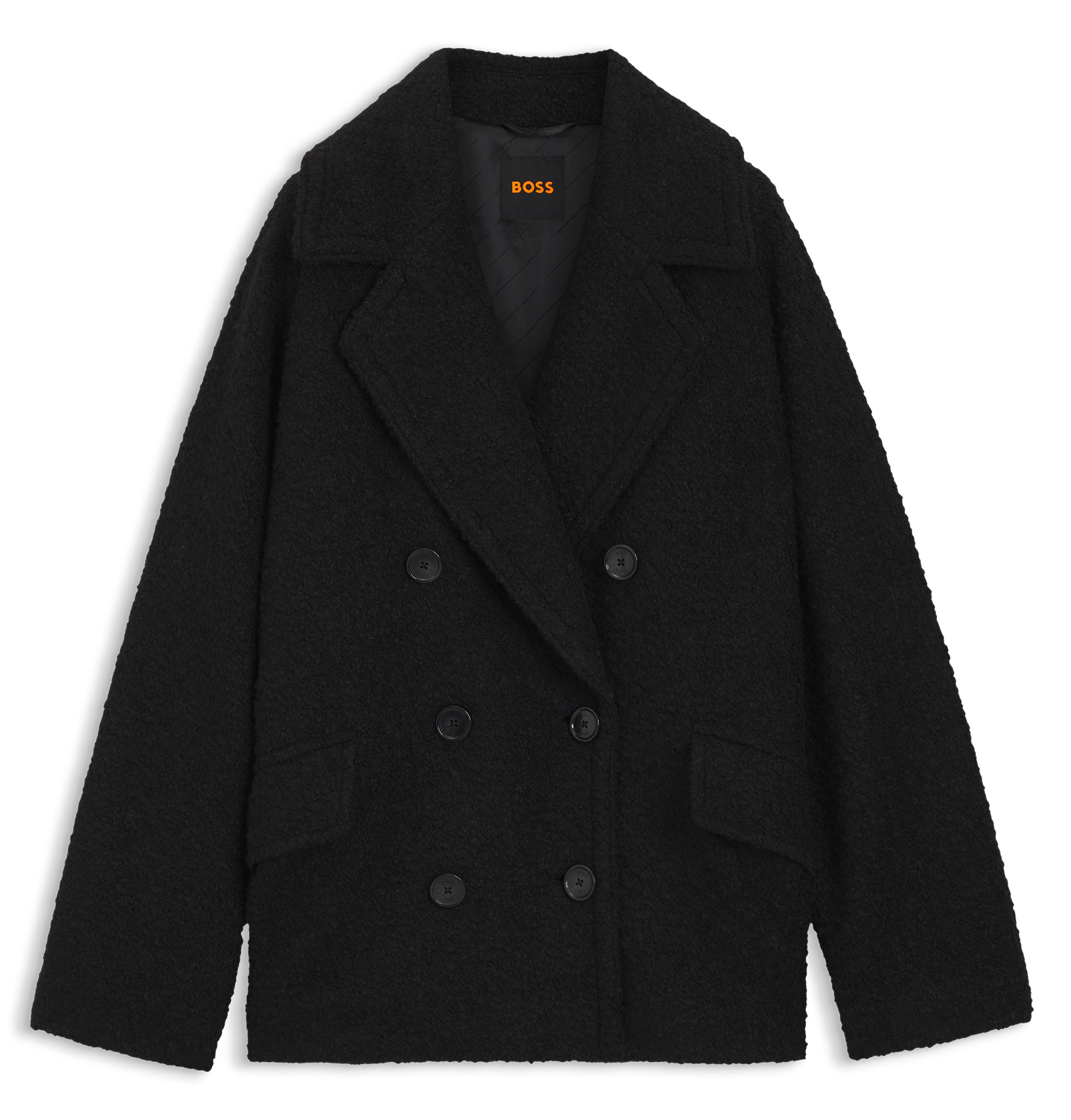 Manteau ample boutonné en maille bouclée BOSS Noir