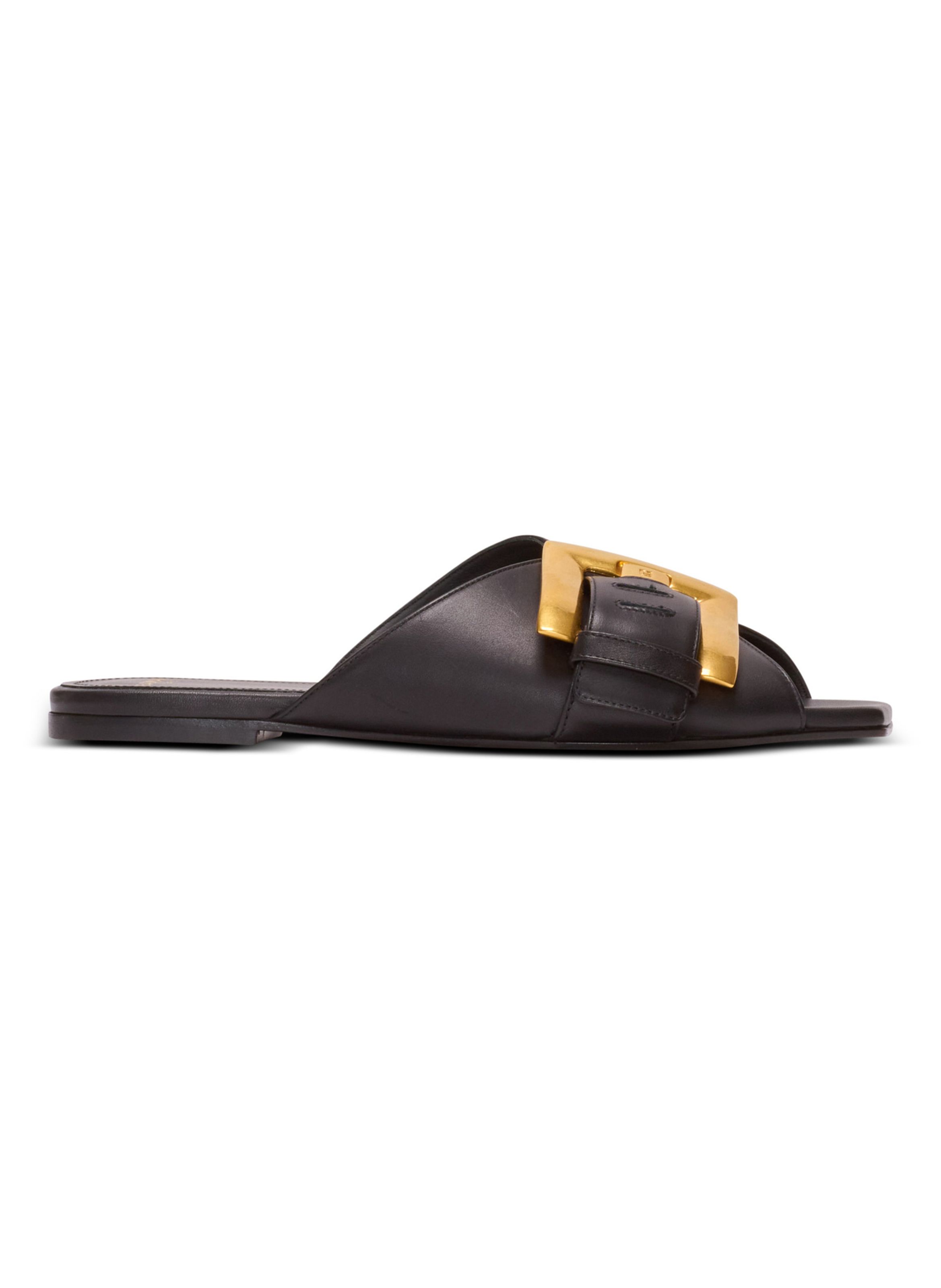 Sandales plates anthem en cuir de veau BALMAIN Noir