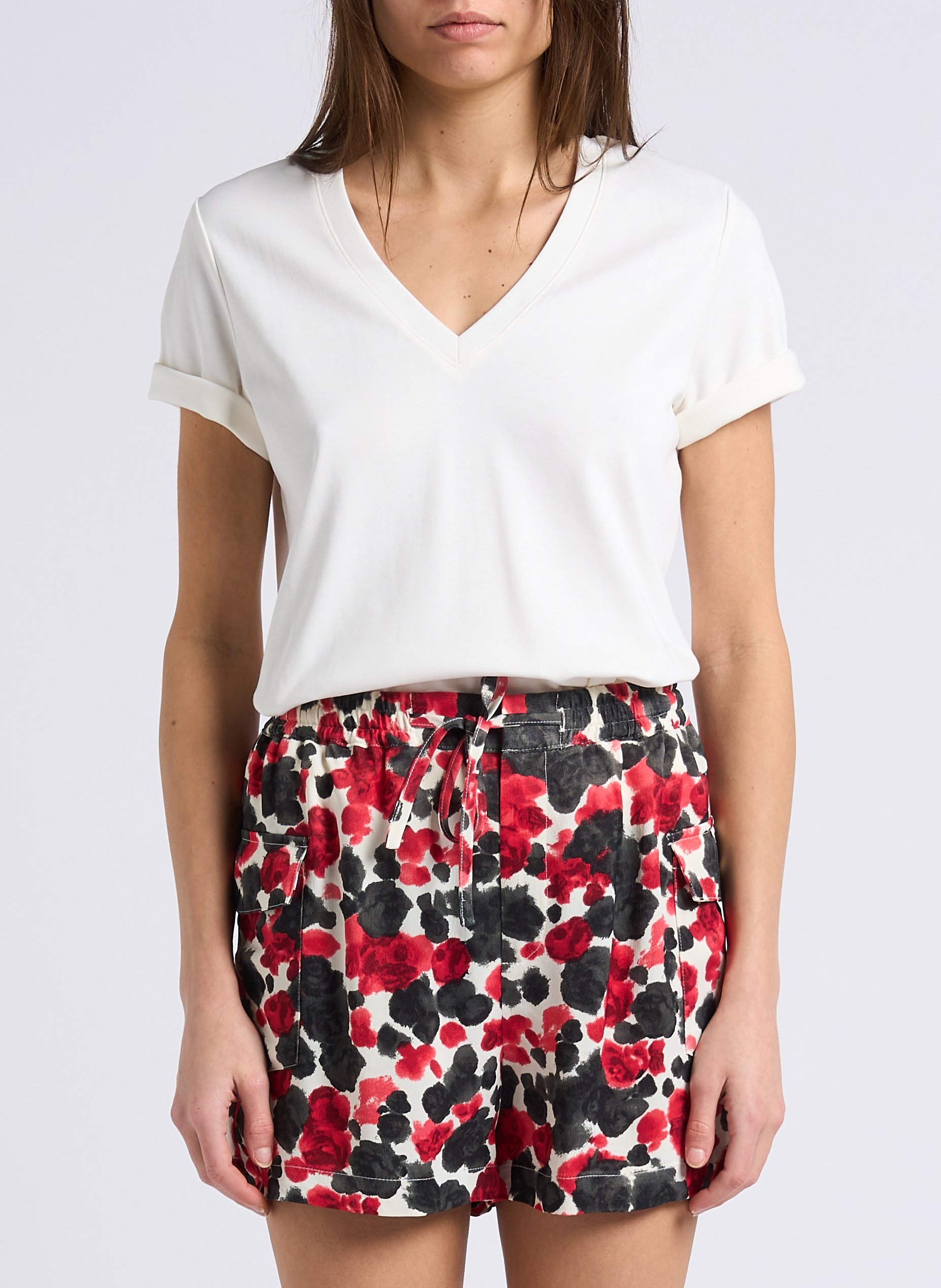 Tee-shirt droit col V en coton Dana MAISON 123 Blanc