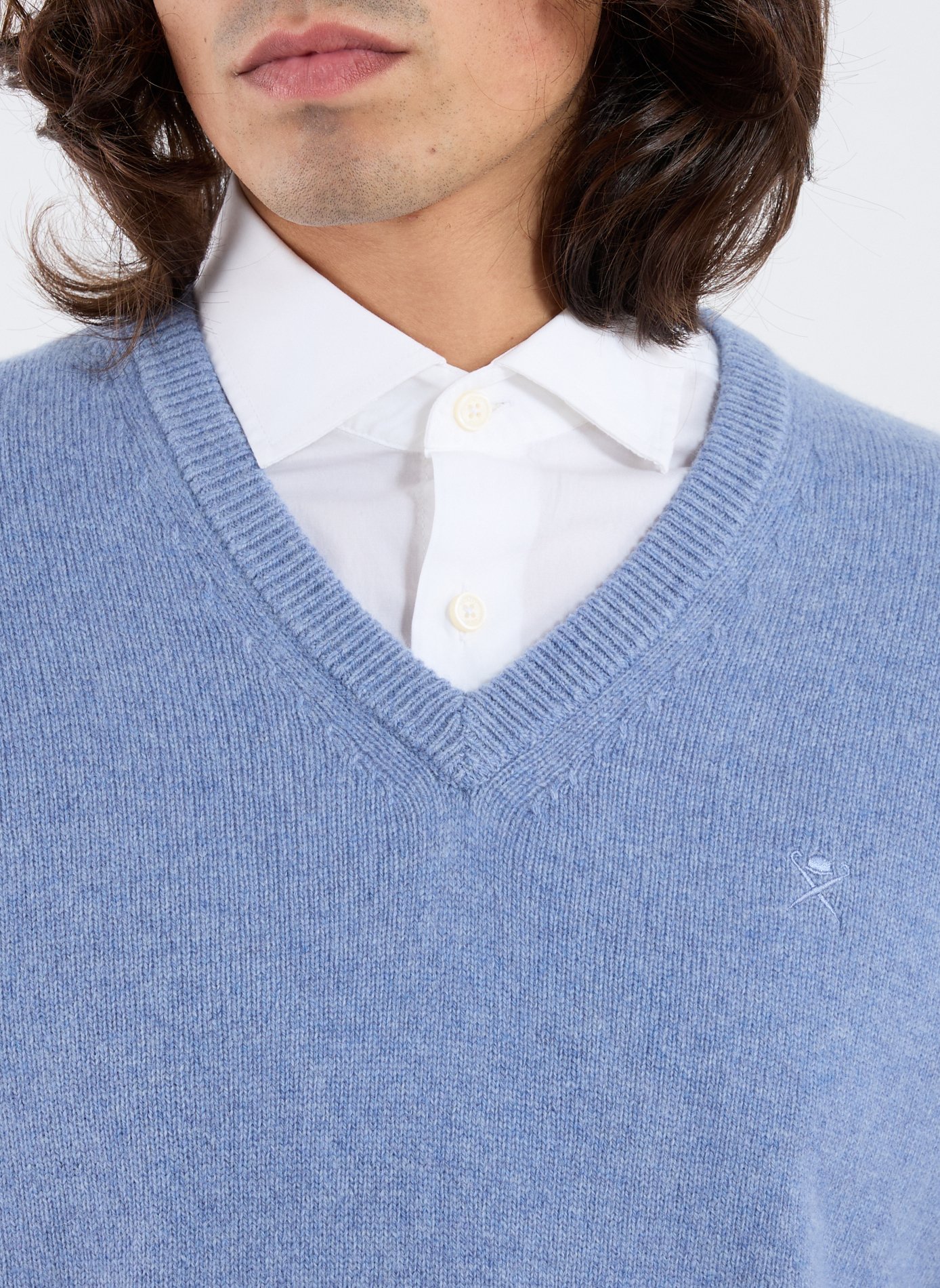 Straight V-neck wool jumper HACKETT Blue