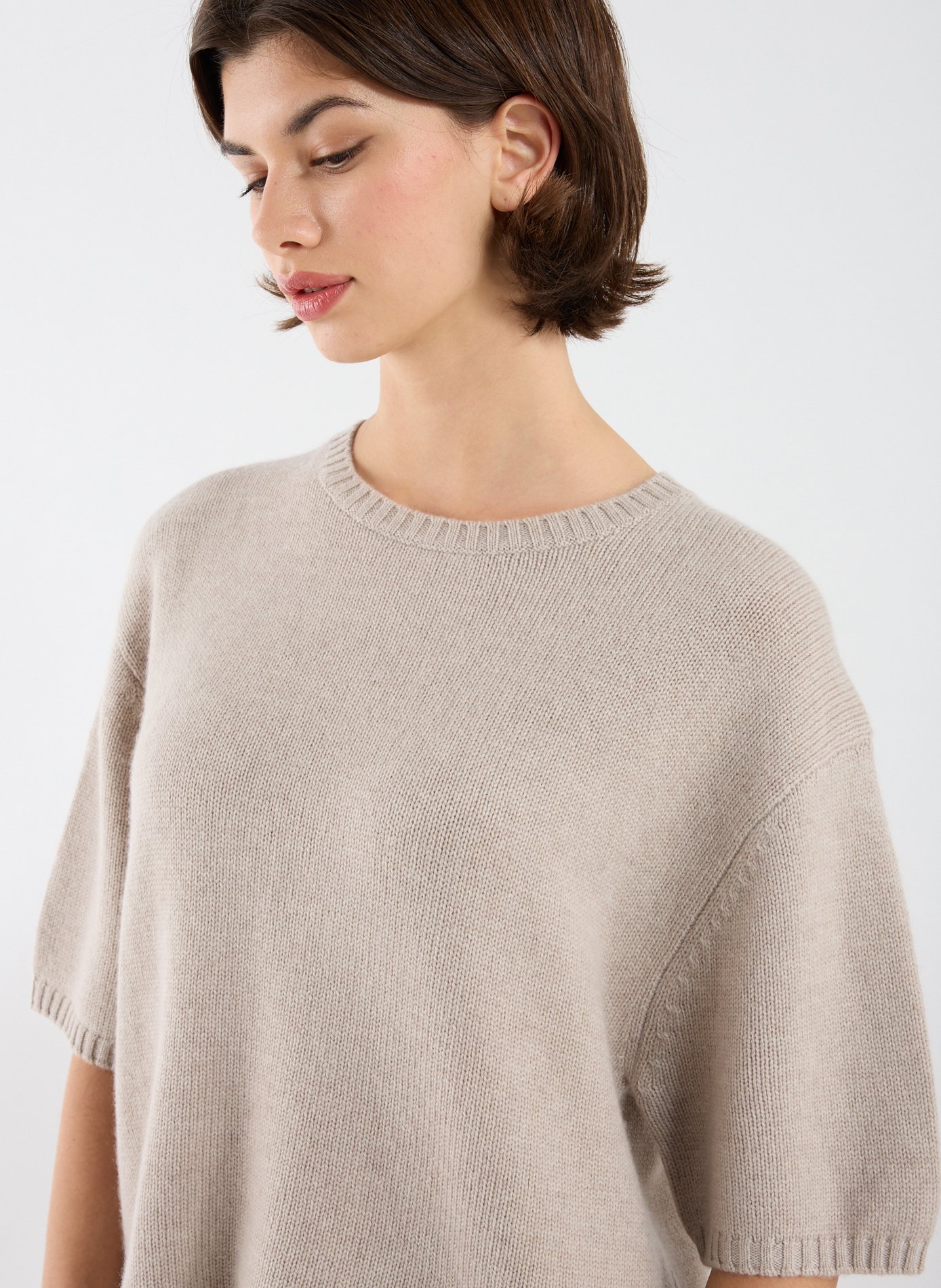 Round neck t-shirt in wool and cashmere ALMADA Beige