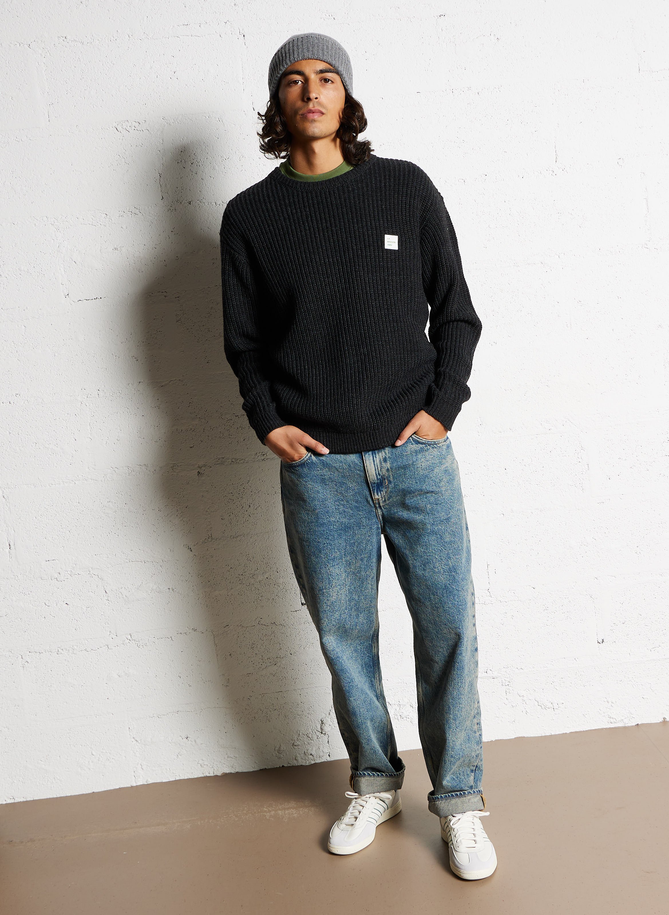 Pull ample col rond en maille crashway AMERICAN VINTAGE Noir