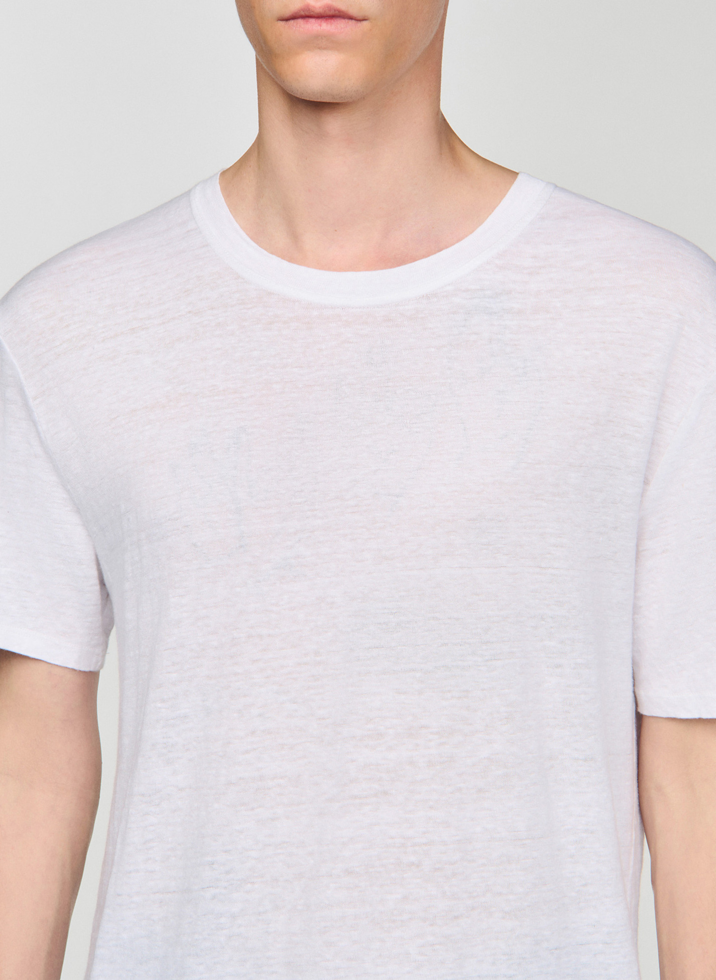 Tee-shirt col rond regular-fit en lin SANDRO Blanc