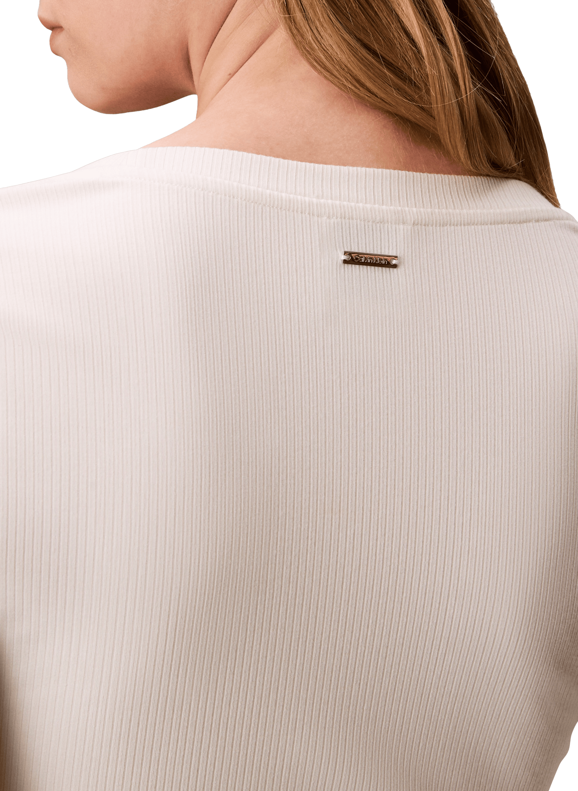 T-shirt droit côtelé décolleté CALVIN KLEIN Beige