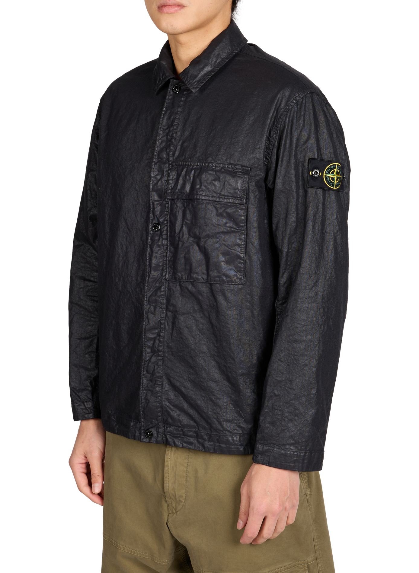 Wrinkled shirt with classic collar STONE ISLAND Black