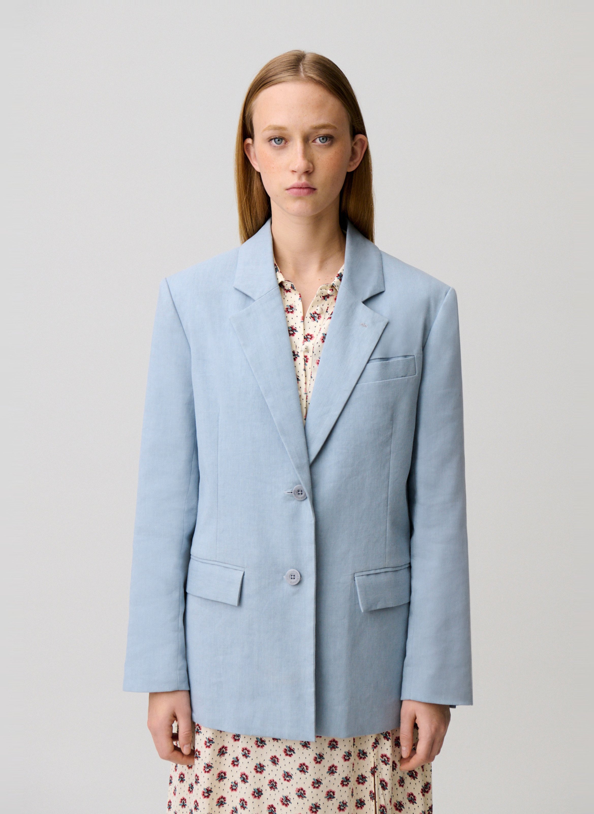 Veste tailleur droite en lin mélangé CLAUDIE PIERLOT Bleu