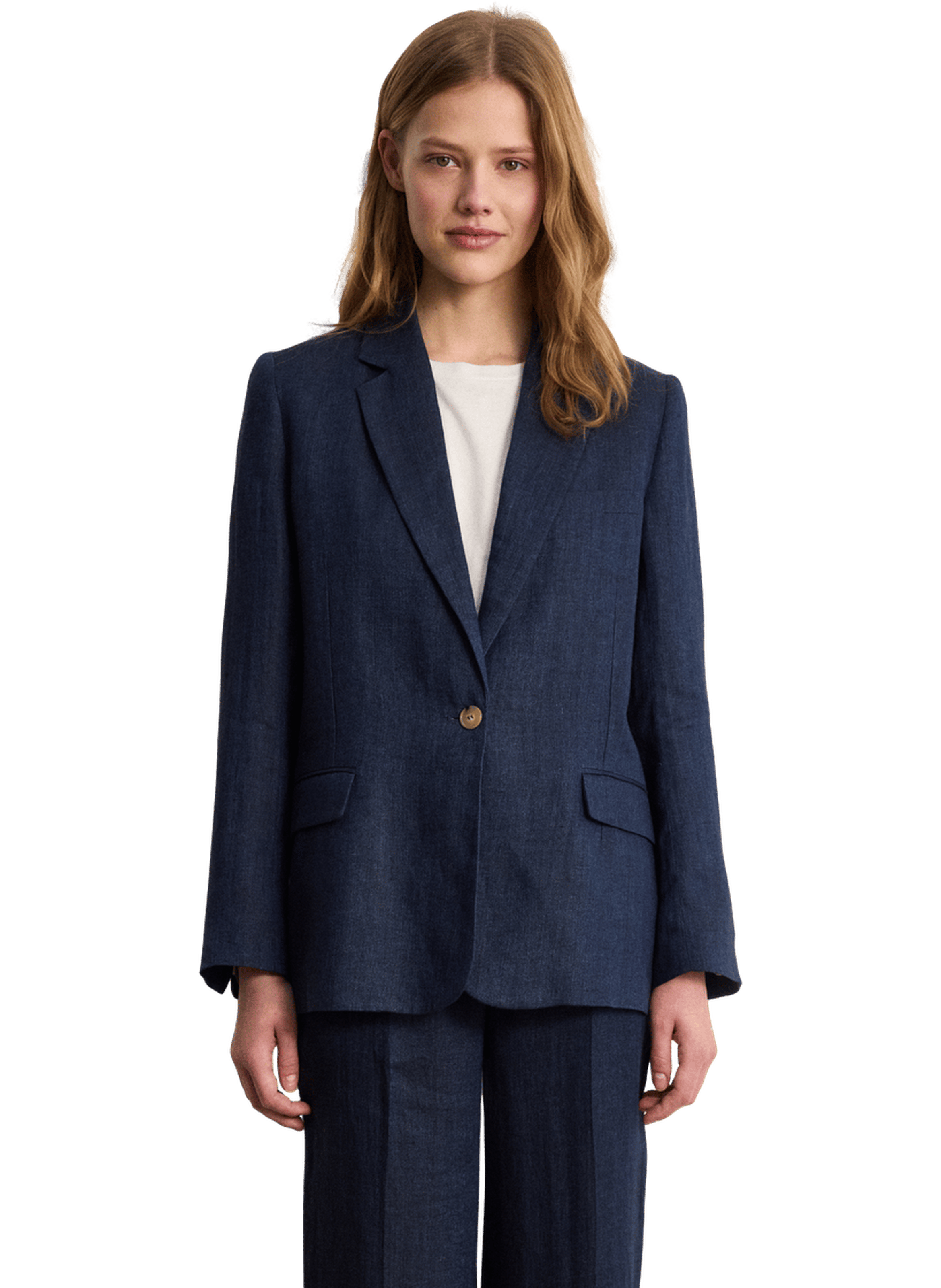 Veste de tailleur en lin à chevrons - mayssa PABLO Bleu