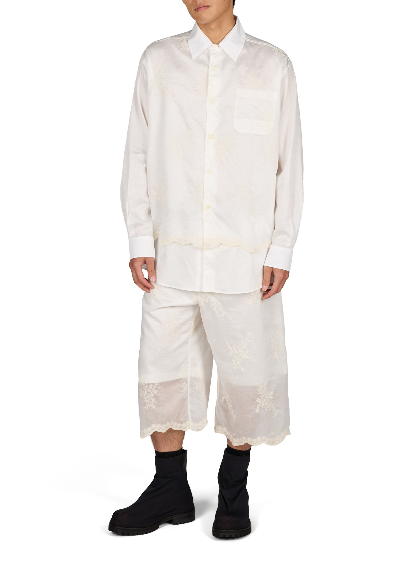 Ruffled Bermuda shorts with floral embroideries OUR LEGACY Beige