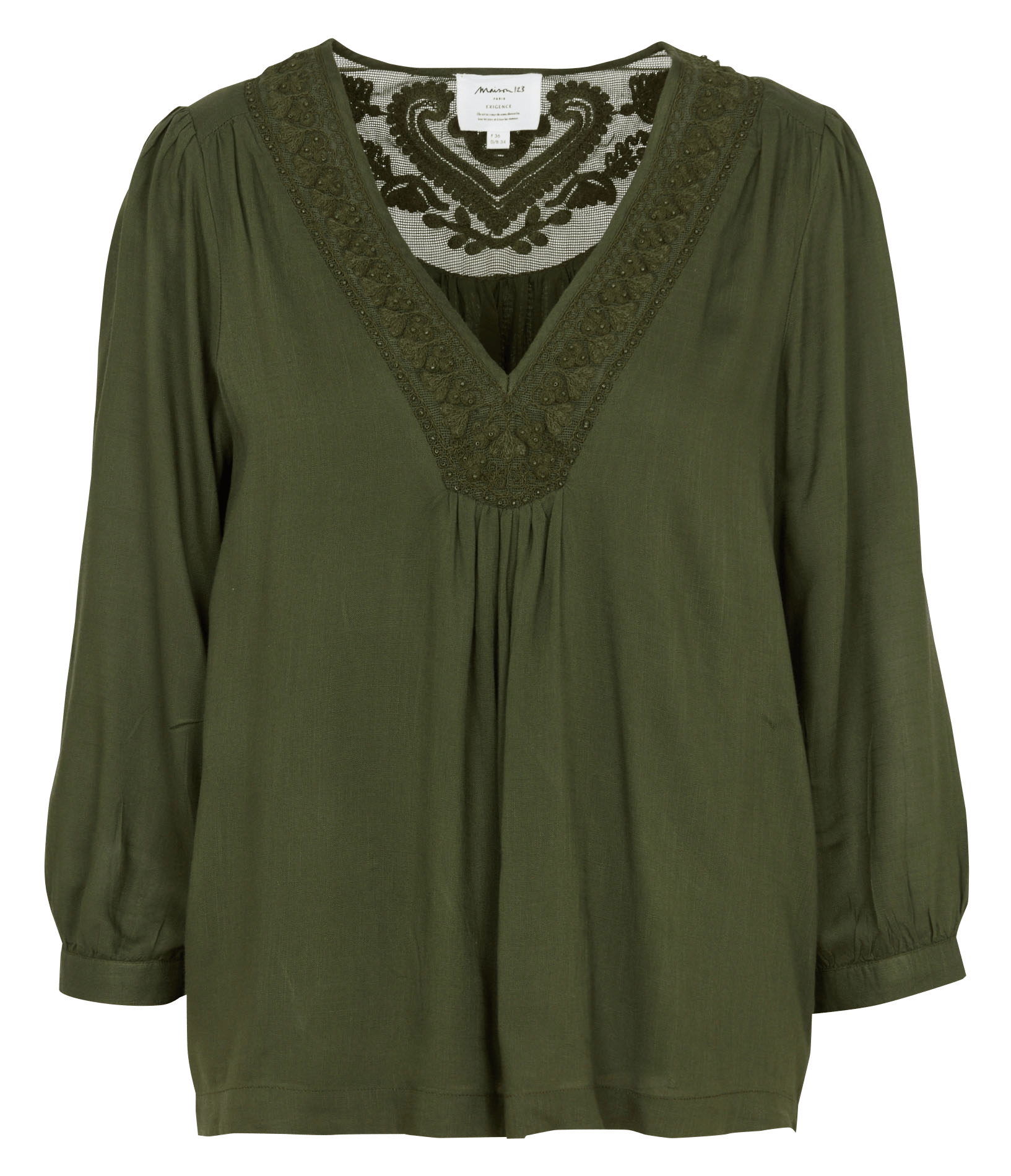 Blouse col v brodé dorian | Kaki MAISON 123 Femme