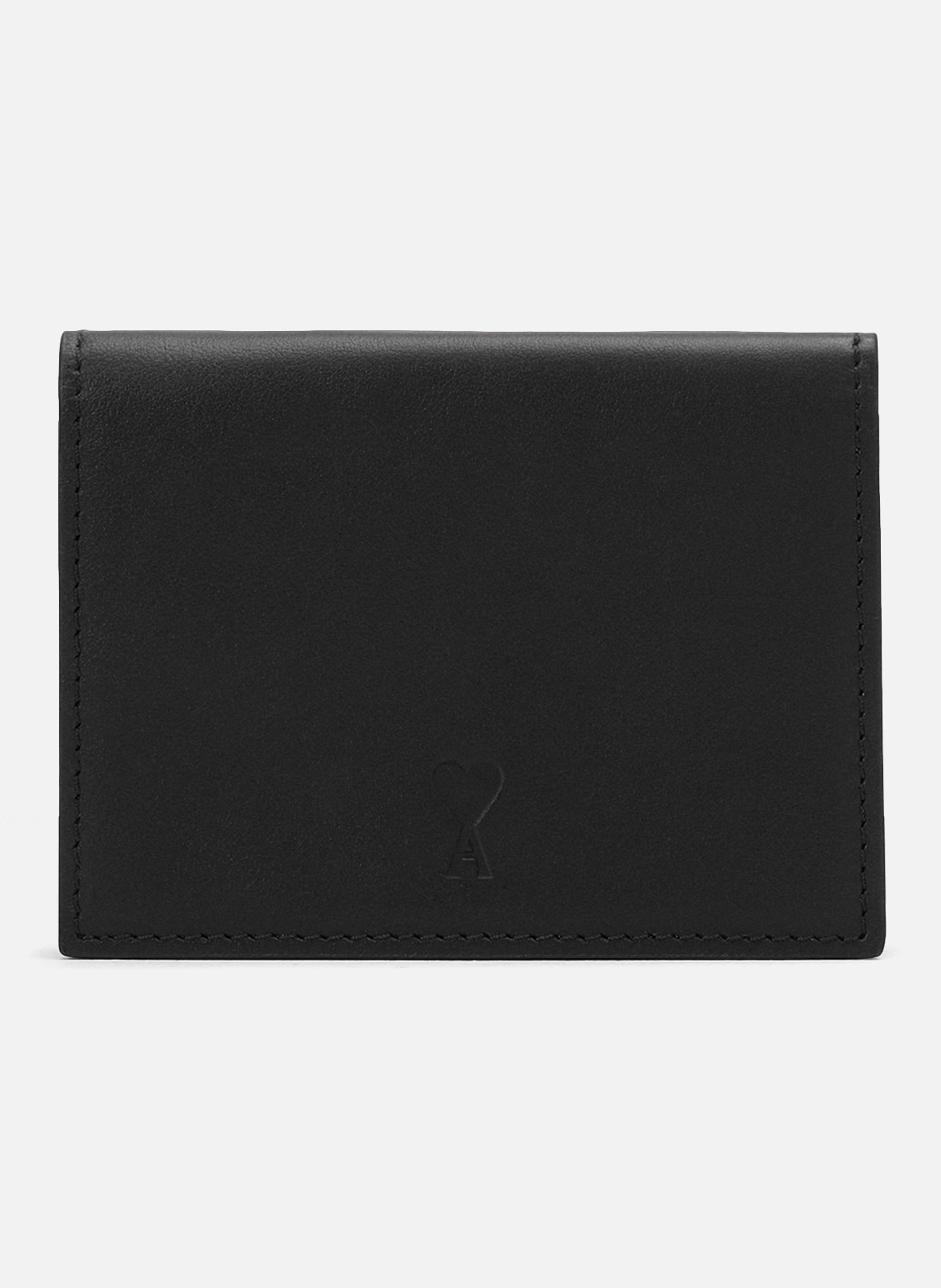 Portefeuille à triple volet unisexe en cuir de vachette ami de coeur AMI PARIS Noir
