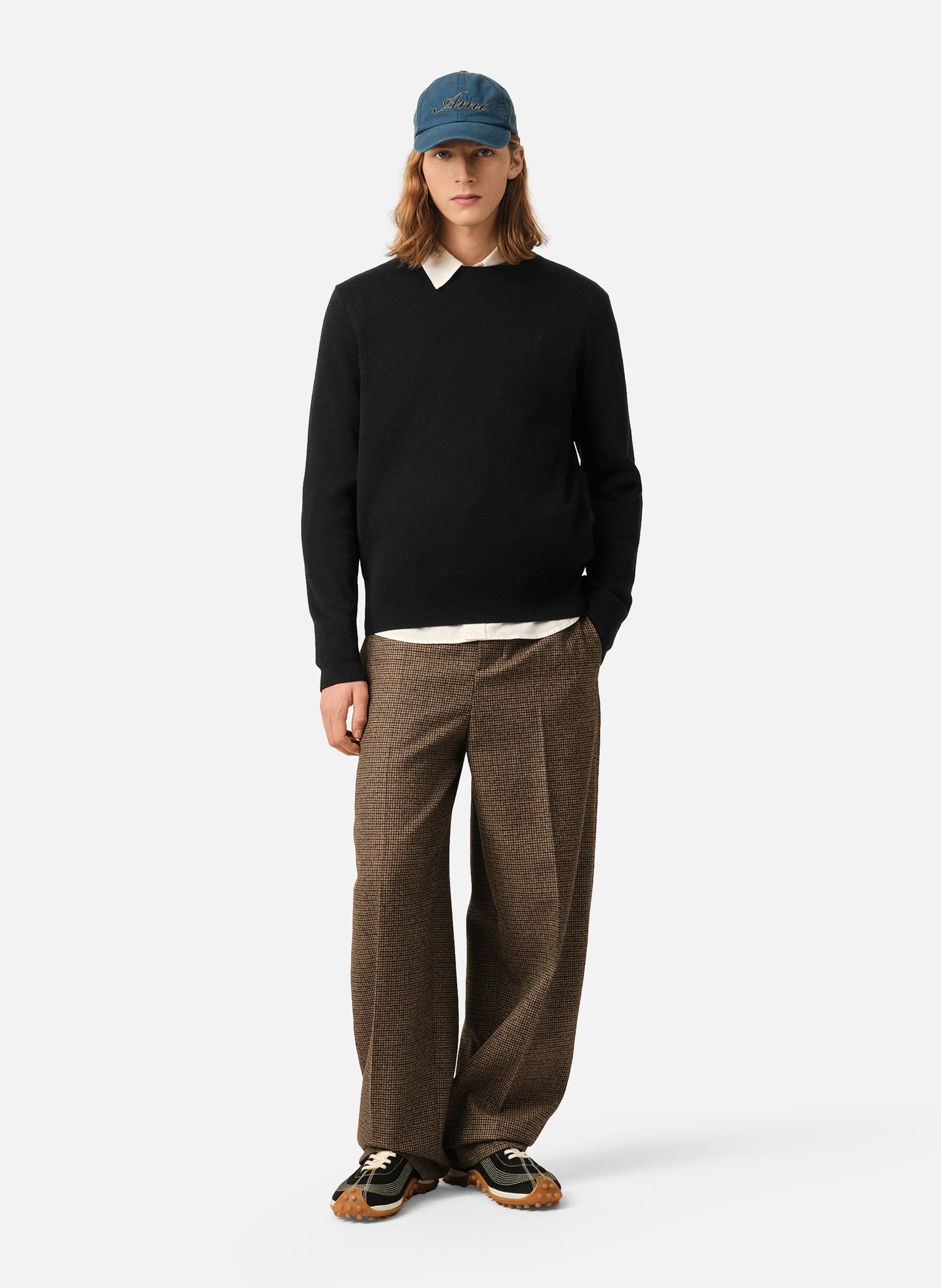 Pull col rond ami de coeur en laine AMI PARIS Noir