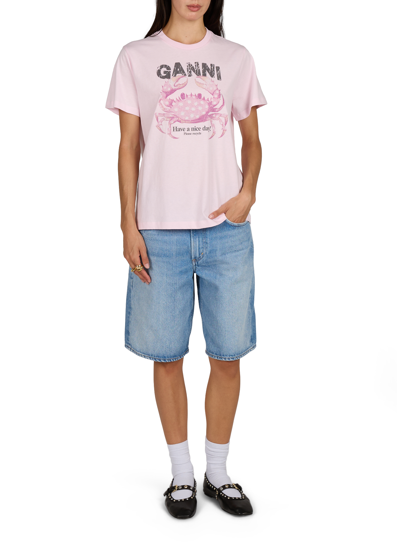T-shirt à motif crabe en coton GANNI Rose