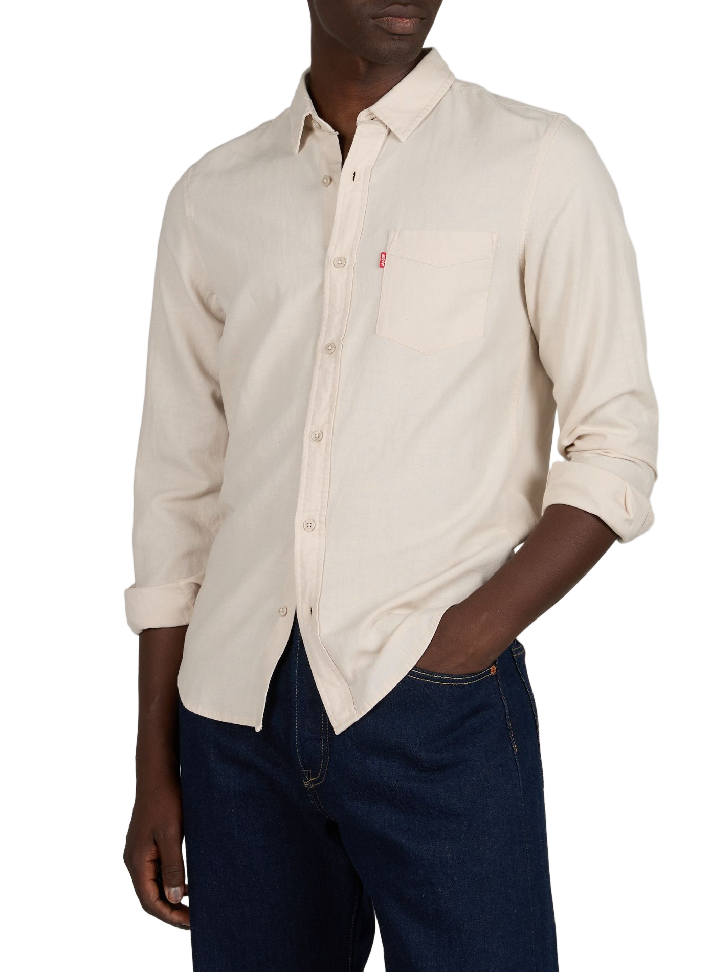 Solid shirt with classic collar in blended linen and cotton. LEVI'S Beige