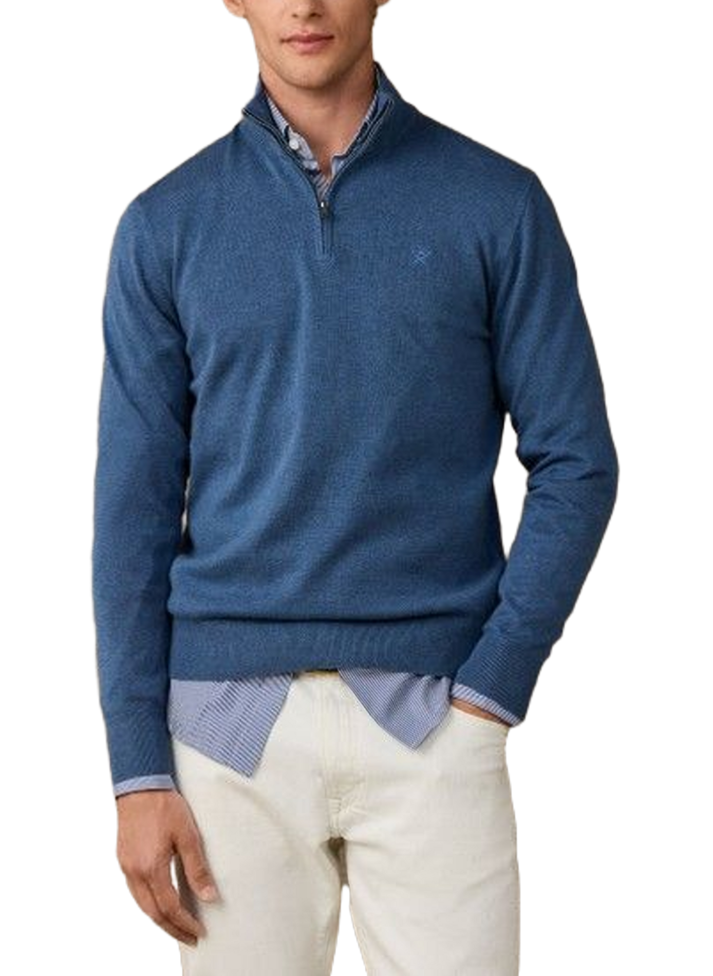 Pull col zippé en coton HACKETT Bleu