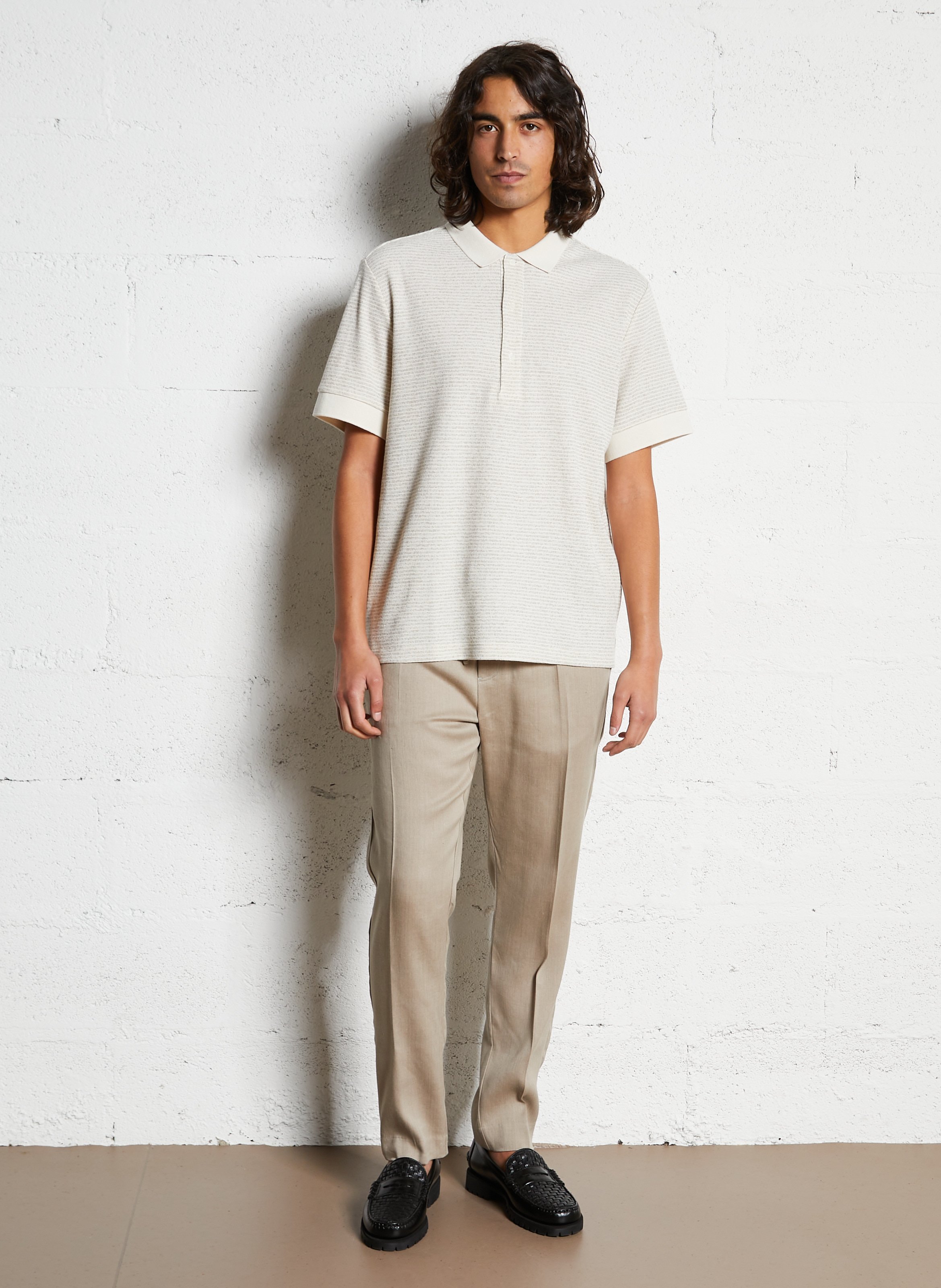 Pantalon casual droit uni en lin mélangé IKKS Beige