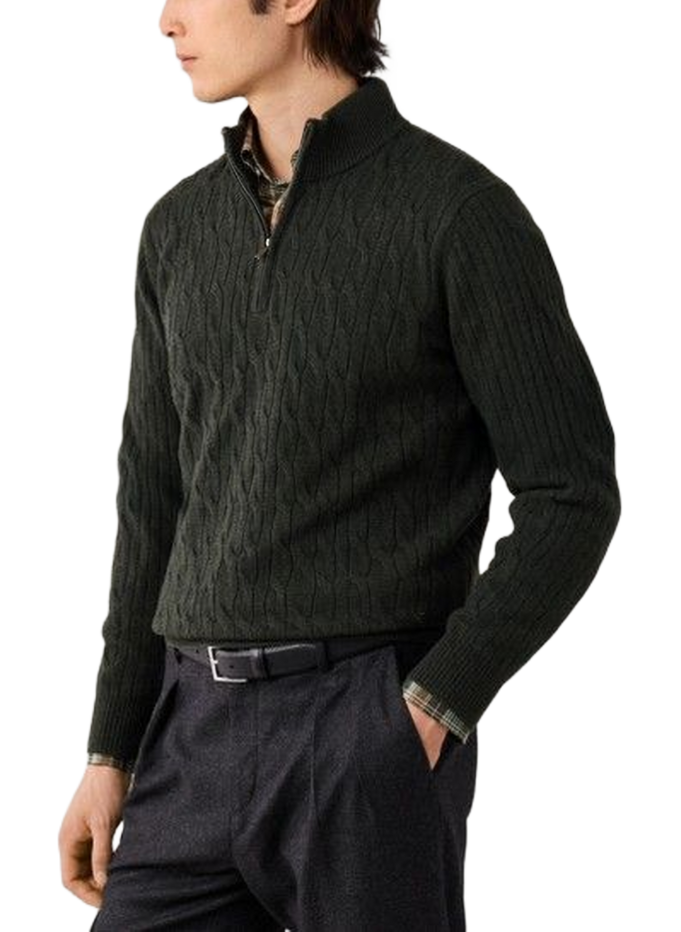 Geflochtener Wollpullover mit Reißverschlusskragen HACKETT Grun