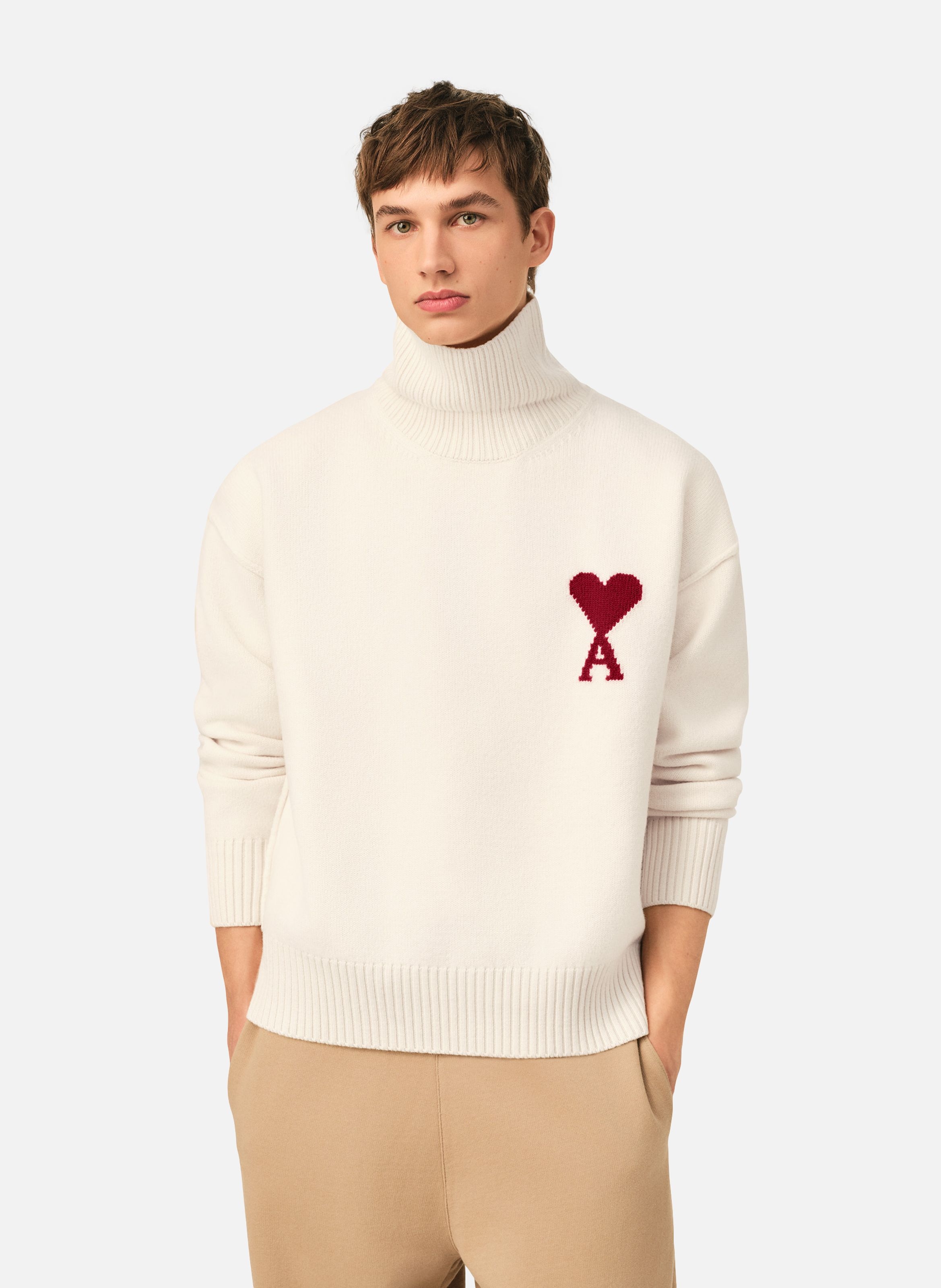 Pull col cheminée ami de coeur en laine unisexe AMI PARIS Blanc
