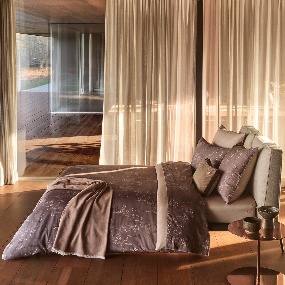 Drap housse en satin de coton, wild millet BOSS HOME Marron