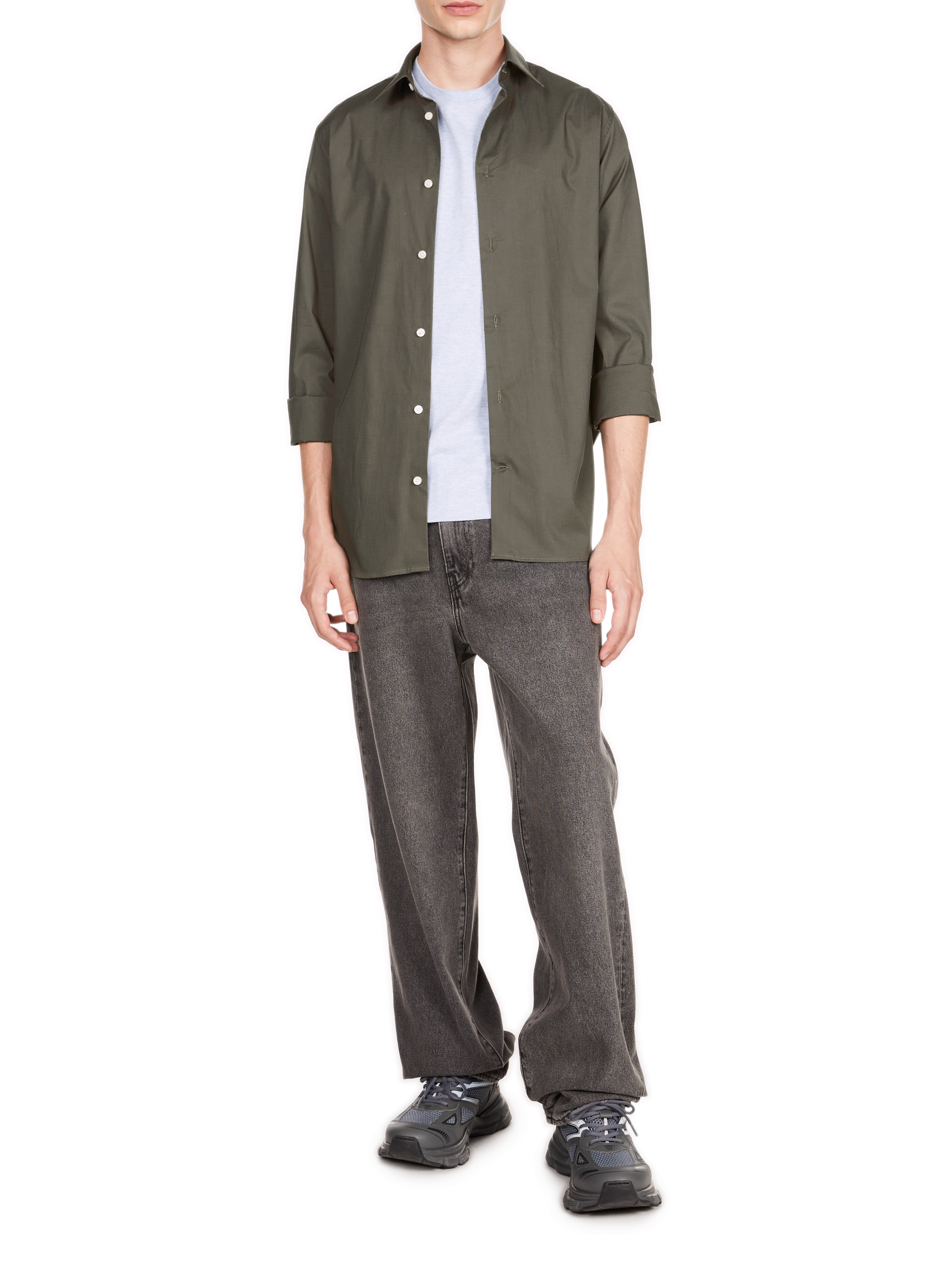 Schmale Baumwollhemd AU PRINTEMPS PARIS Khaki