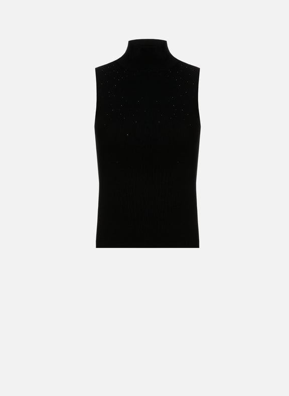Pull droit sans manches à strass Umber Noir by SAISON 1865 SAISON 1865 Pull droit sans manches à strass Umber Noir