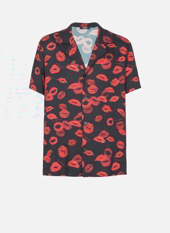Chemise pyjama en twill imprimé kiss Noir by BALMAIN BALMAIN Chemise pyjama en twill imprimé kiss Noir