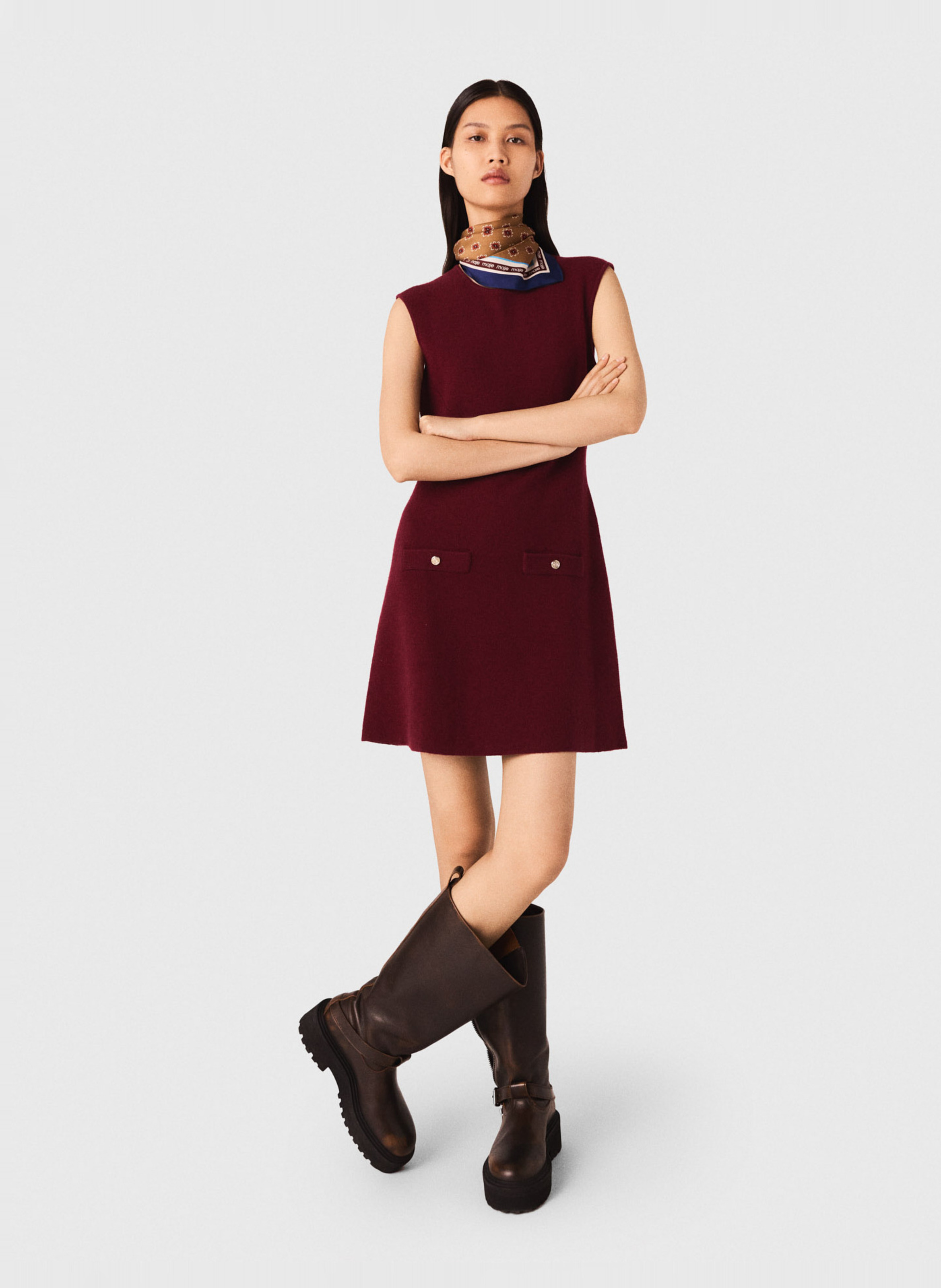 MAJE Robe courte col rond Rouge
