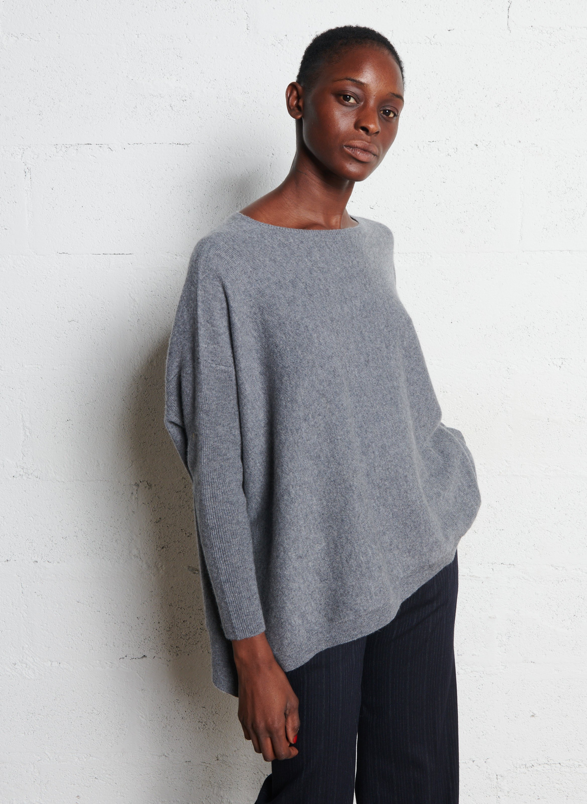 KUJTEN Pull ample col bateau en cachemire jessy Argent