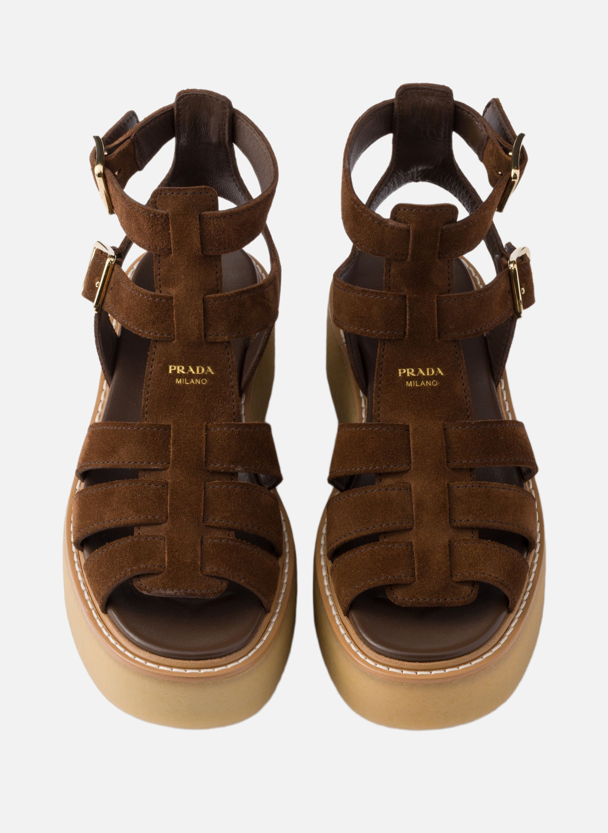 Sandales gladiateur en veau velours PRADA Marron