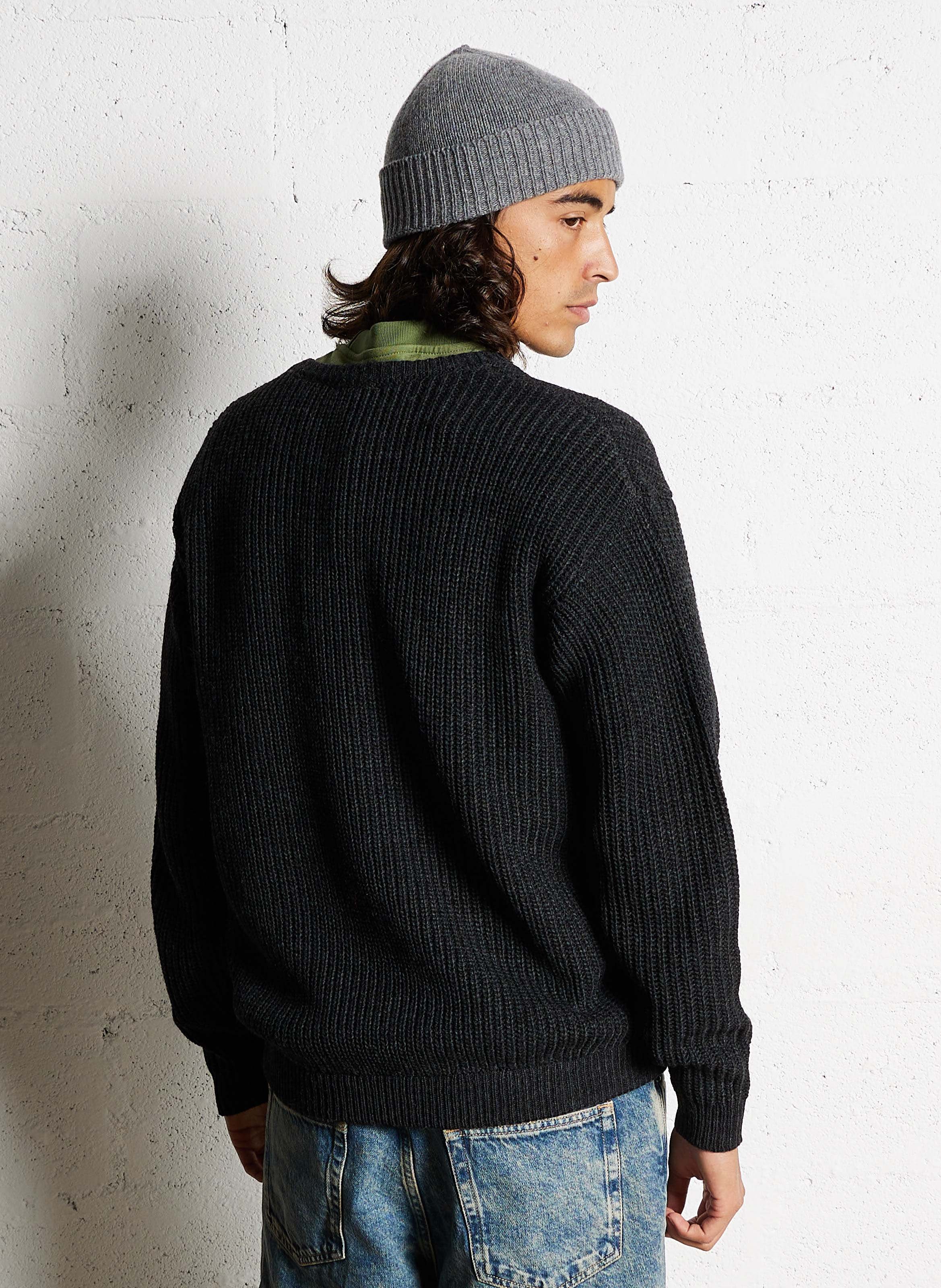 Pull ample col rond en maille crashway AMERICAN VINTAGE Noir
