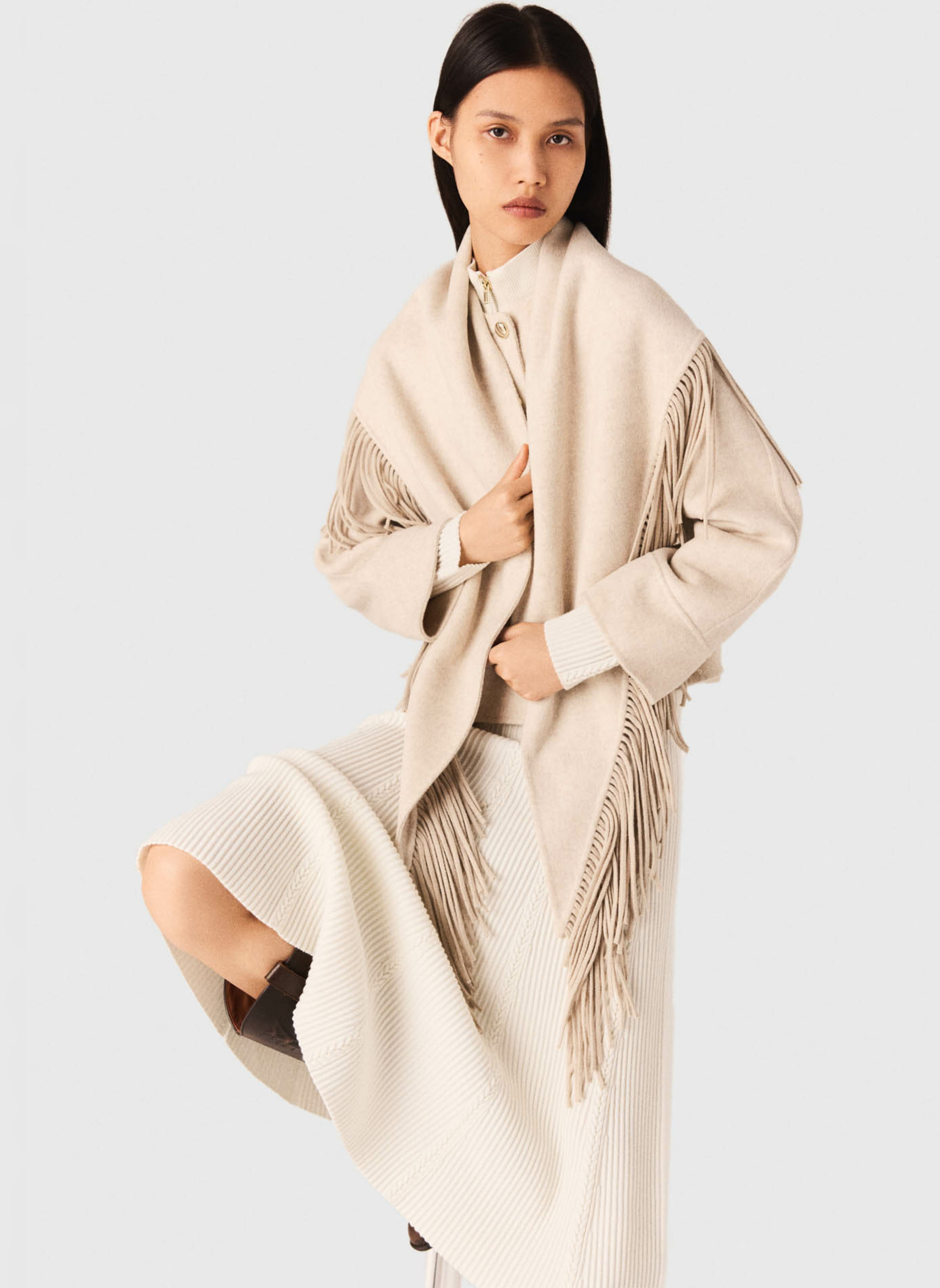 Veste oversize col rond en laine mélangée MAJE Beige