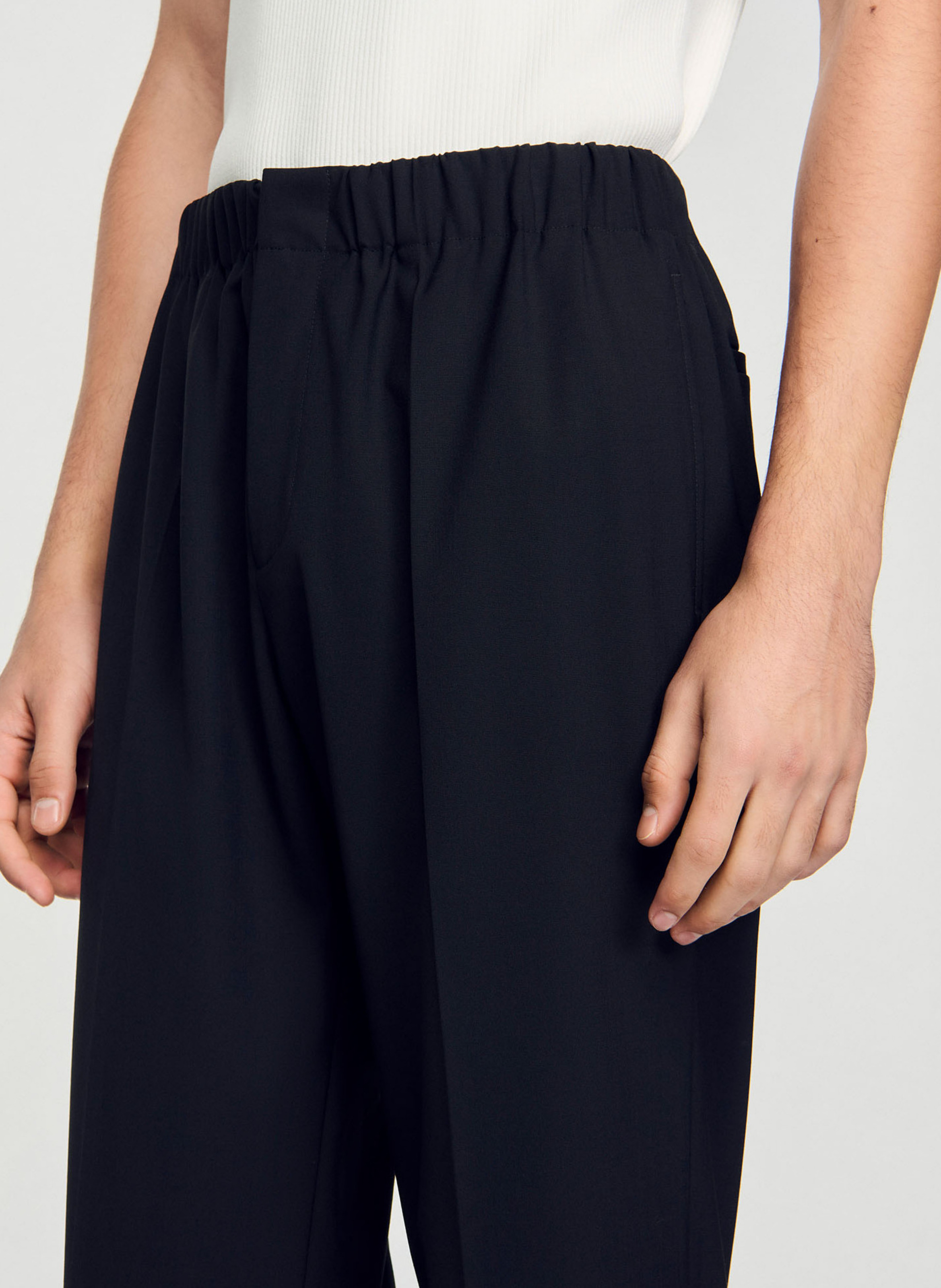 Pantalon droit en laine mélangée SANDRO Noir