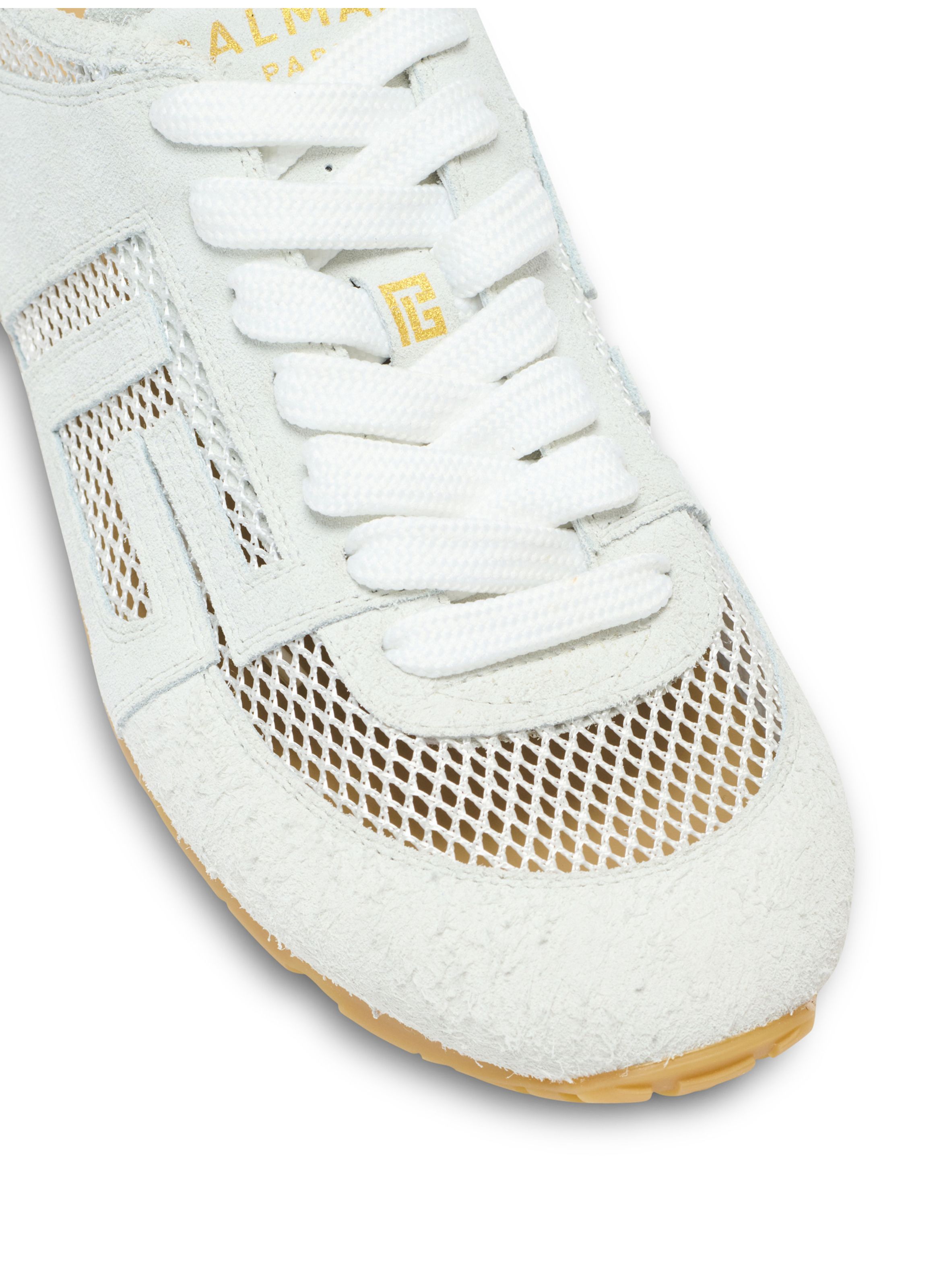 Baskets racer 45 en cuir de veau, daim et nylon BALMAIN Blanc