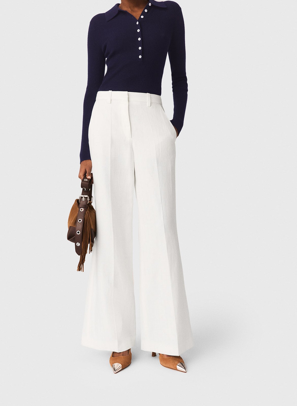 Pantalon large à rayures MAJE Blanc