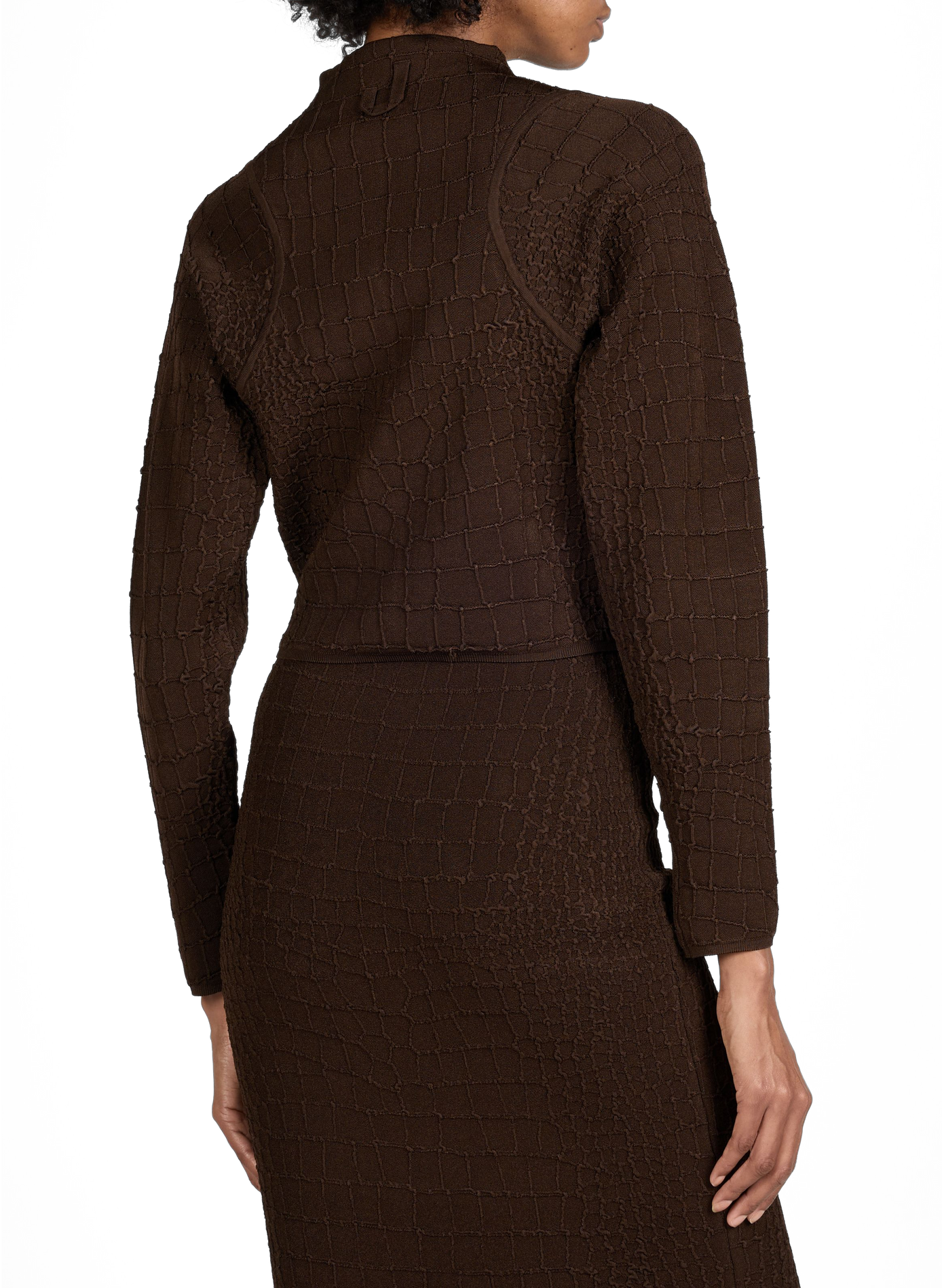 High-neck cardigan with crocodile skin effect JACQUEMUS Brown