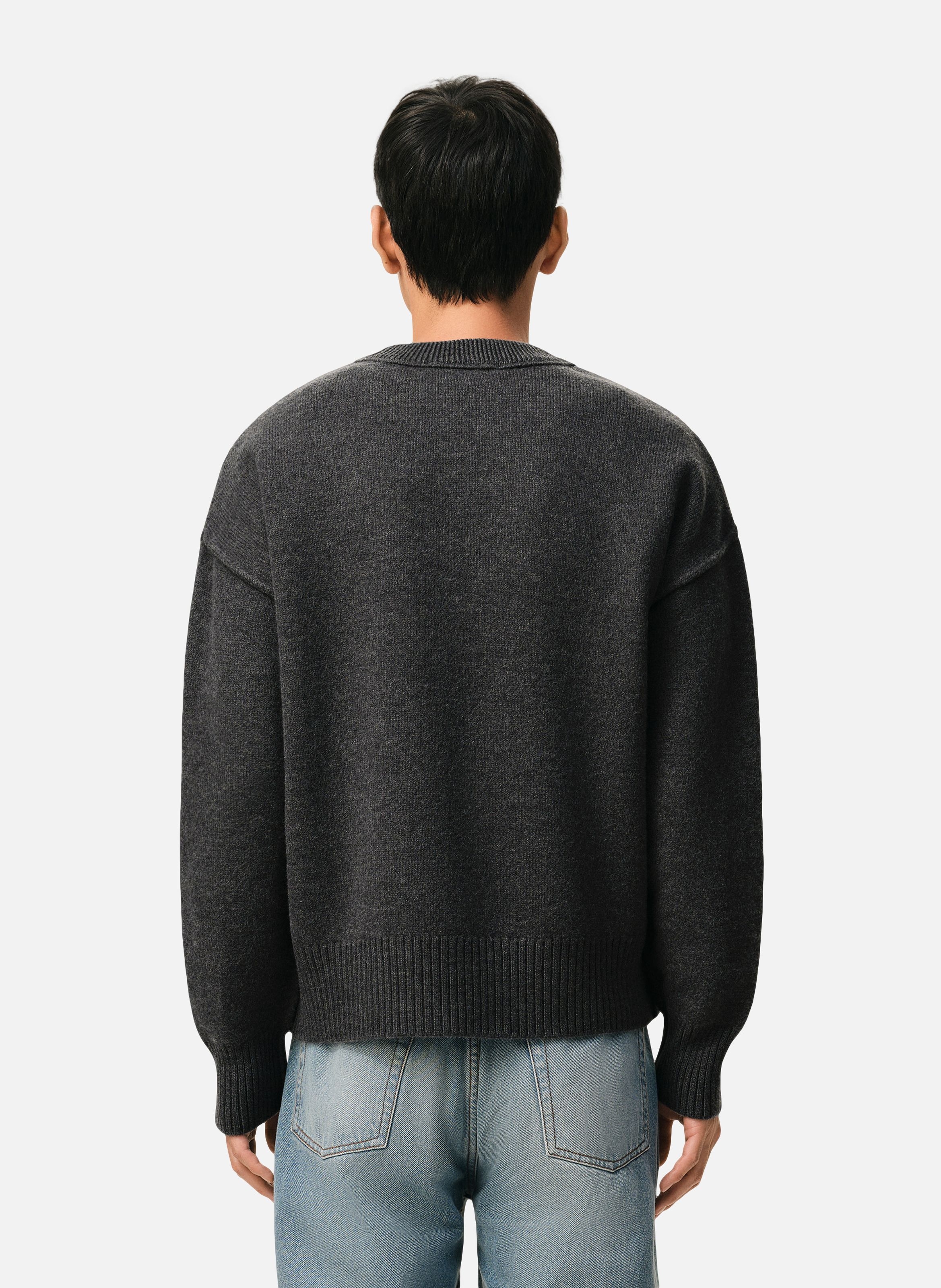 Pull Col Rond Ami De Coeur En Laine unisexe AMI PARIS Gris